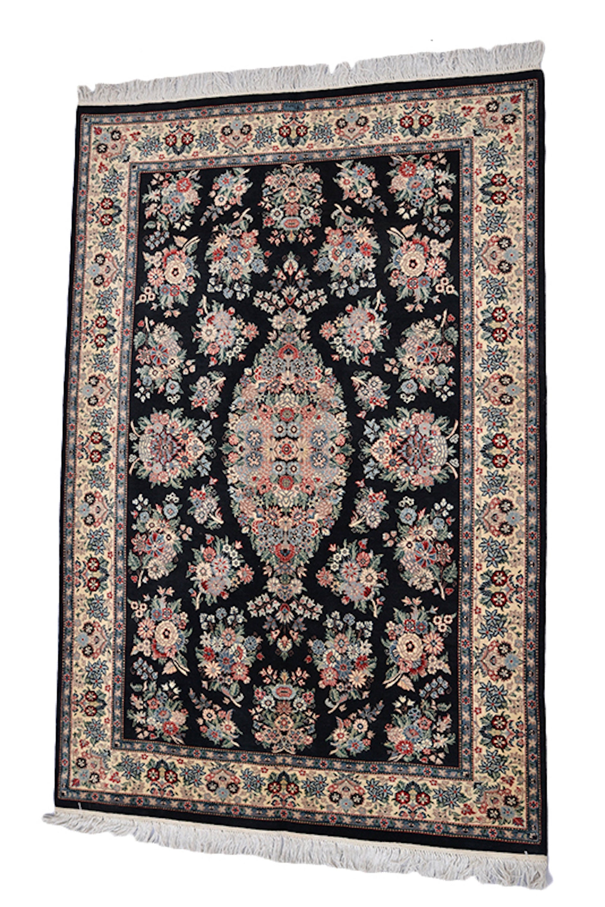 One of a kind Black Beige Antique Rug | 4 x 6 Persian Caucasian Rug | Living Room Rug | Accent Handmade Wool Rug | Floral Pattern Rug