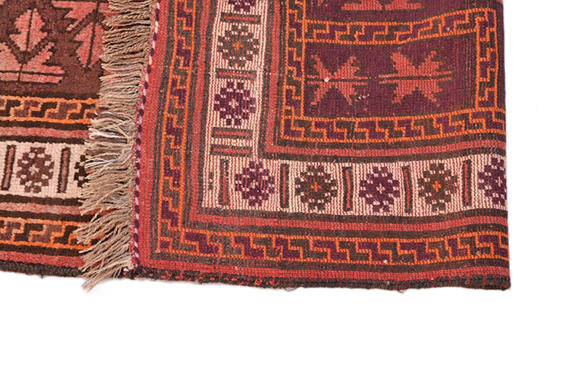 3x4 Small Hand Woven Area Rug | Vintage Coral Orange Brown Wool Rug