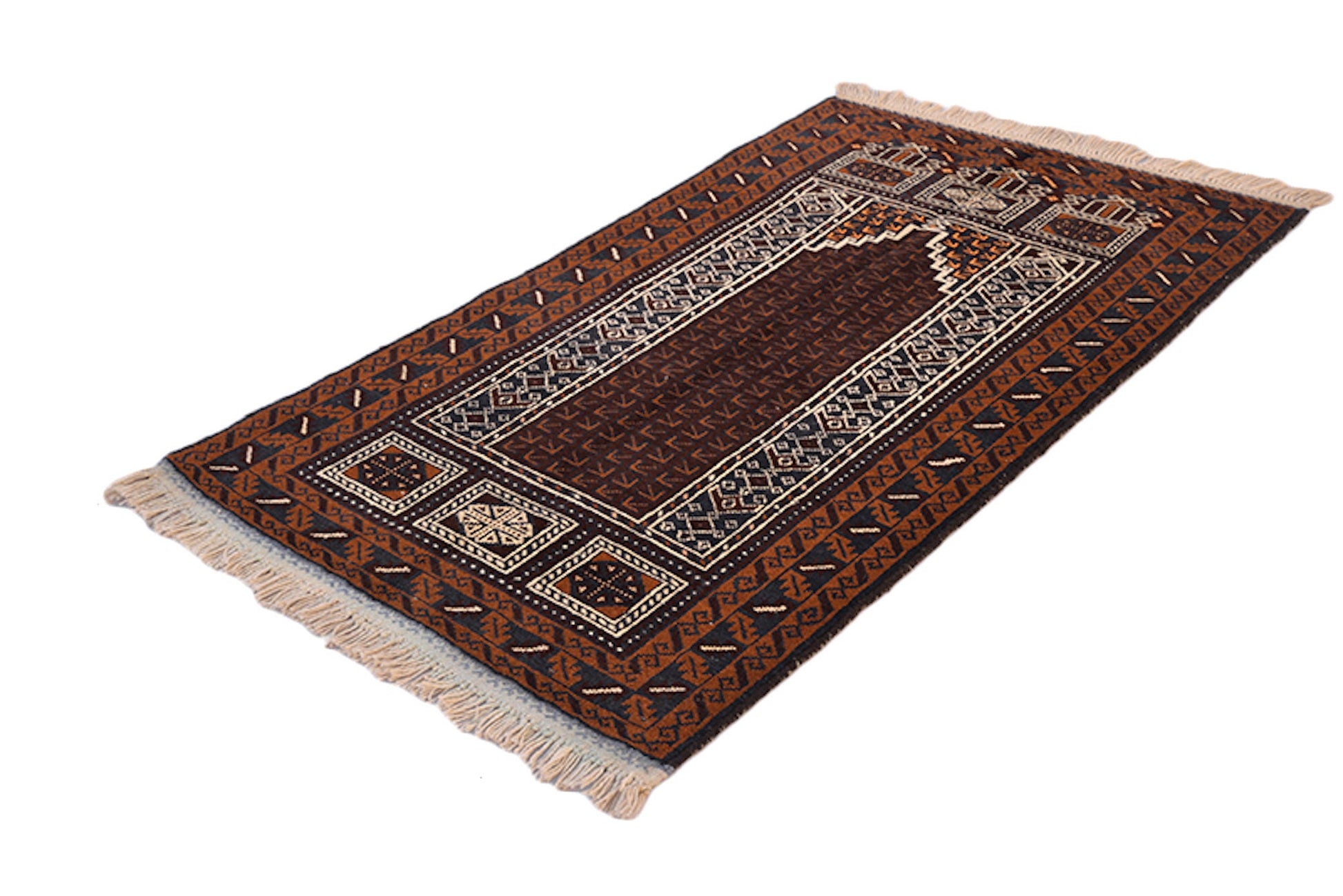 3 x 5 Feet Brown Blue Turkish Caucasian Rug | Handmade Area Rug | Oriental Persian Rug | Living Room Rug | Accent Geometric Pattern Wool Rug