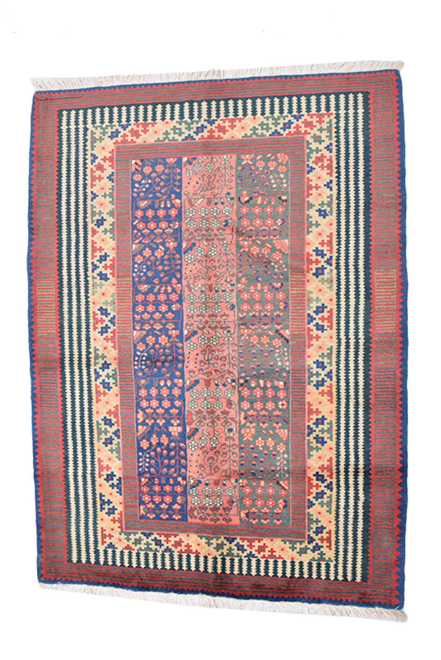 Vintage Colorful 5x7 Area Rug With Lined Pattern Tribal and Geometric Designs | Hand Knotted Wool Antique Rug