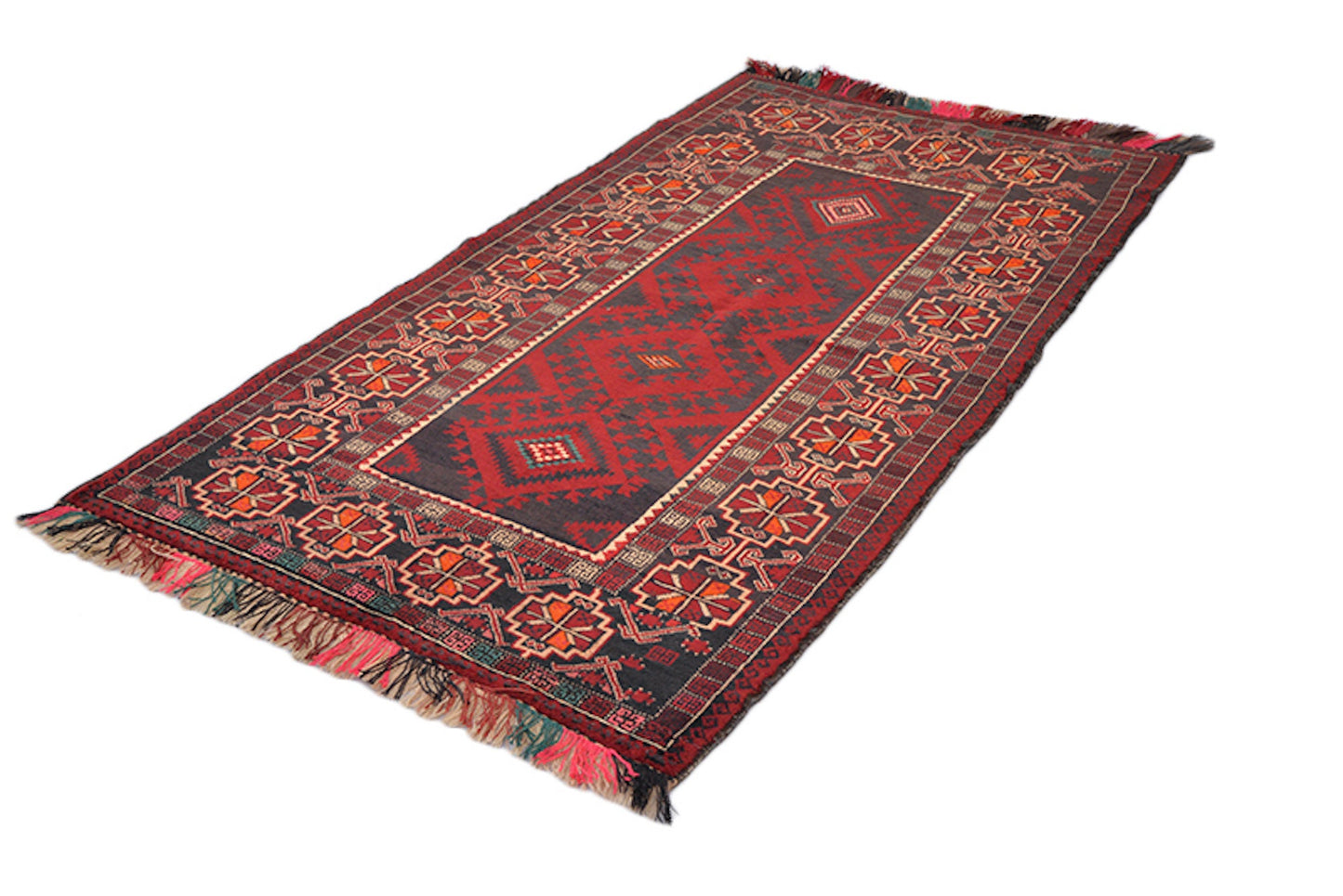 3 x 6 Feet Red Black Turkish Caucasian Rug | Handmade Area Rug | Oriental Persian Rug | Living Room Rug | Accent Geometric Pattern Wool Rug