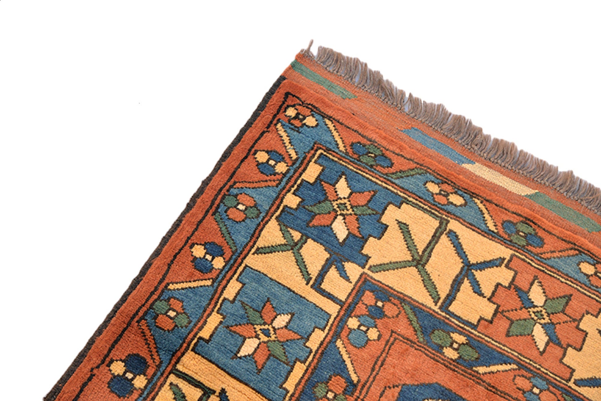 5 x 6 Feet Orange Blue Turkish Caucasian Rug | Hand Woven Area Rug | Oriental Persian Rug | Living Room Rug | Accent Geometric Pattern Rug