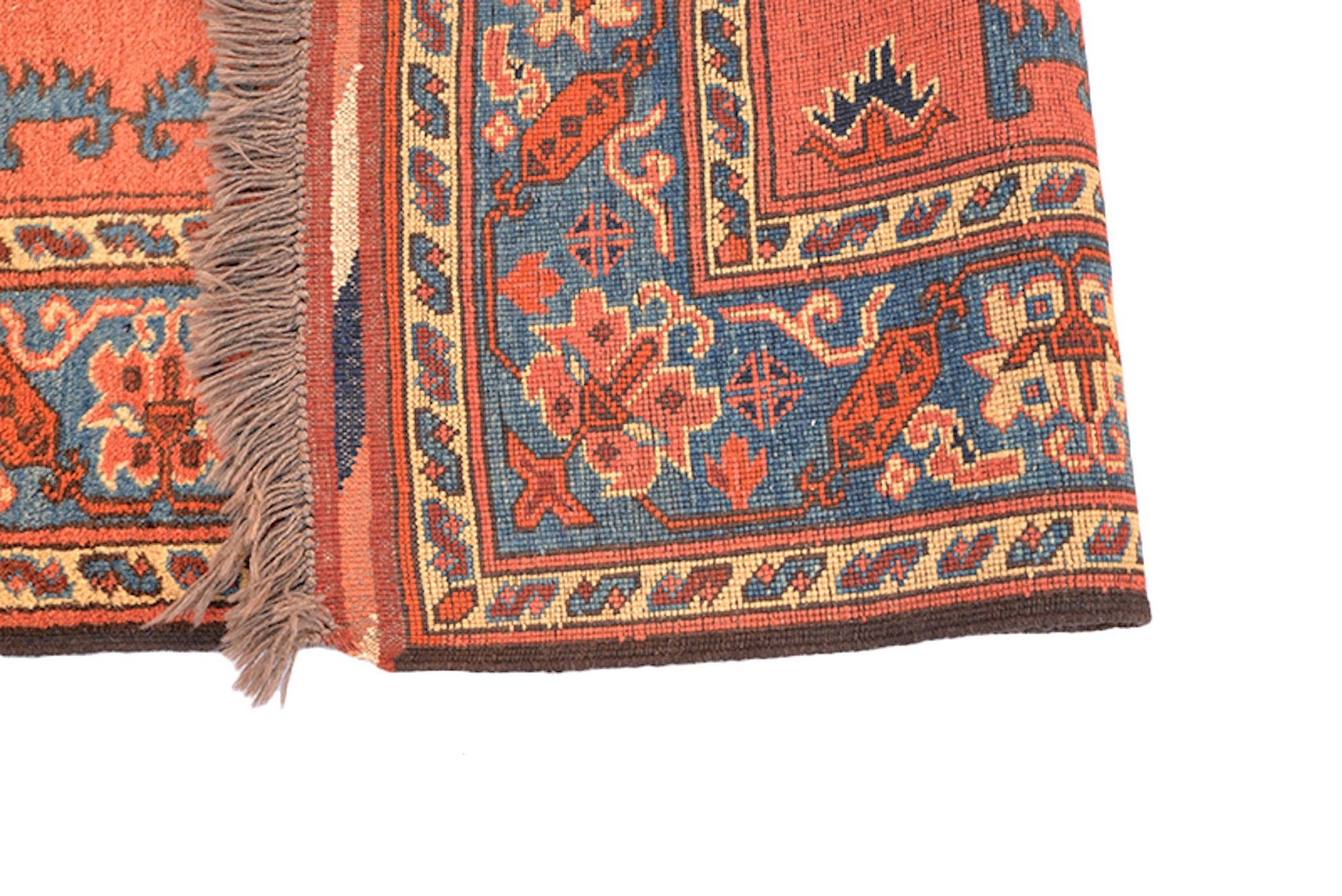 Burnt Orange Green Vintage Rug | 5 x 6 Hand Woven Wool Rug