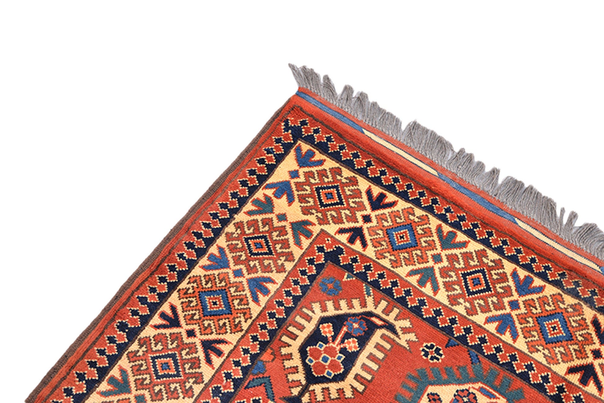 4 x 6 Orange with Blue Paisley Design Hand Knotted Rug