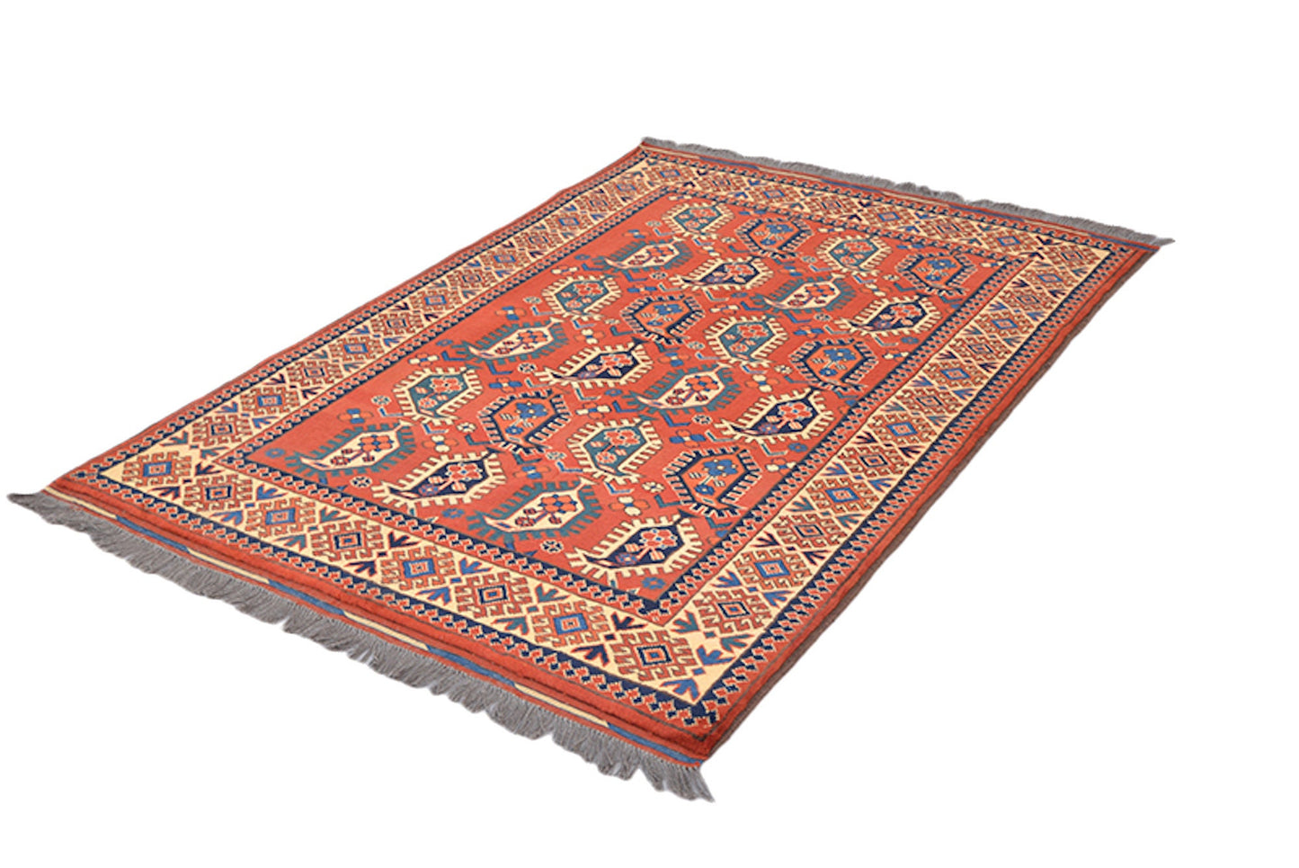 4 x 6 Orange with Blue Paisley Design Hand Knotted Rug