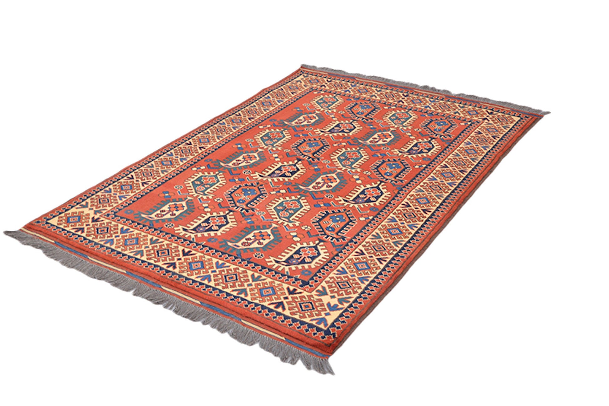 4 x 6 Orange with Blue Paisley Design Hand Knotted Rug