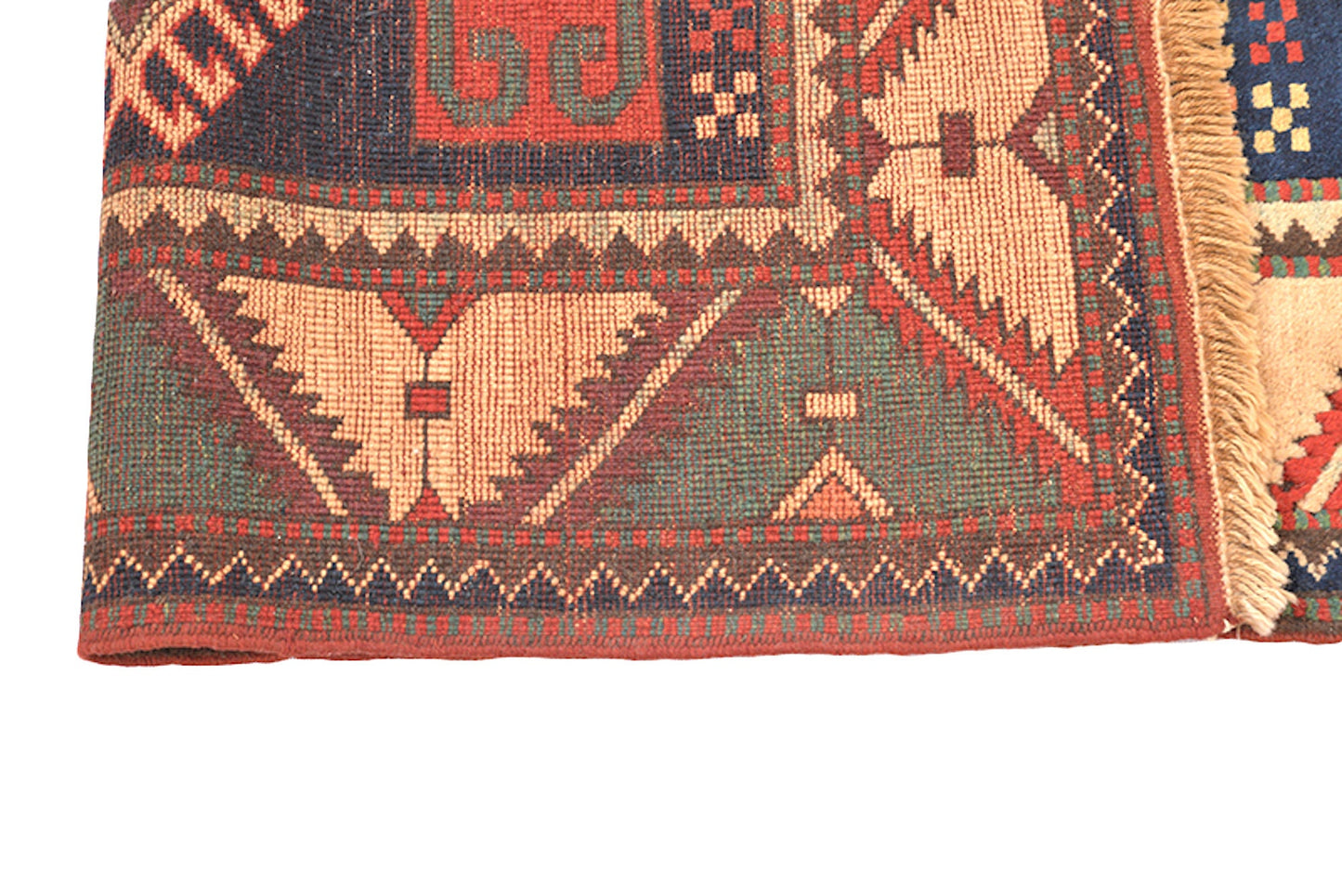 One of a kind Blue Beige Antique Rug | 4x5 Turkish Caucasian Rug | Entryway Rug | Accent Hand Knotted Wool Rug | Medallion Geometric Pattern