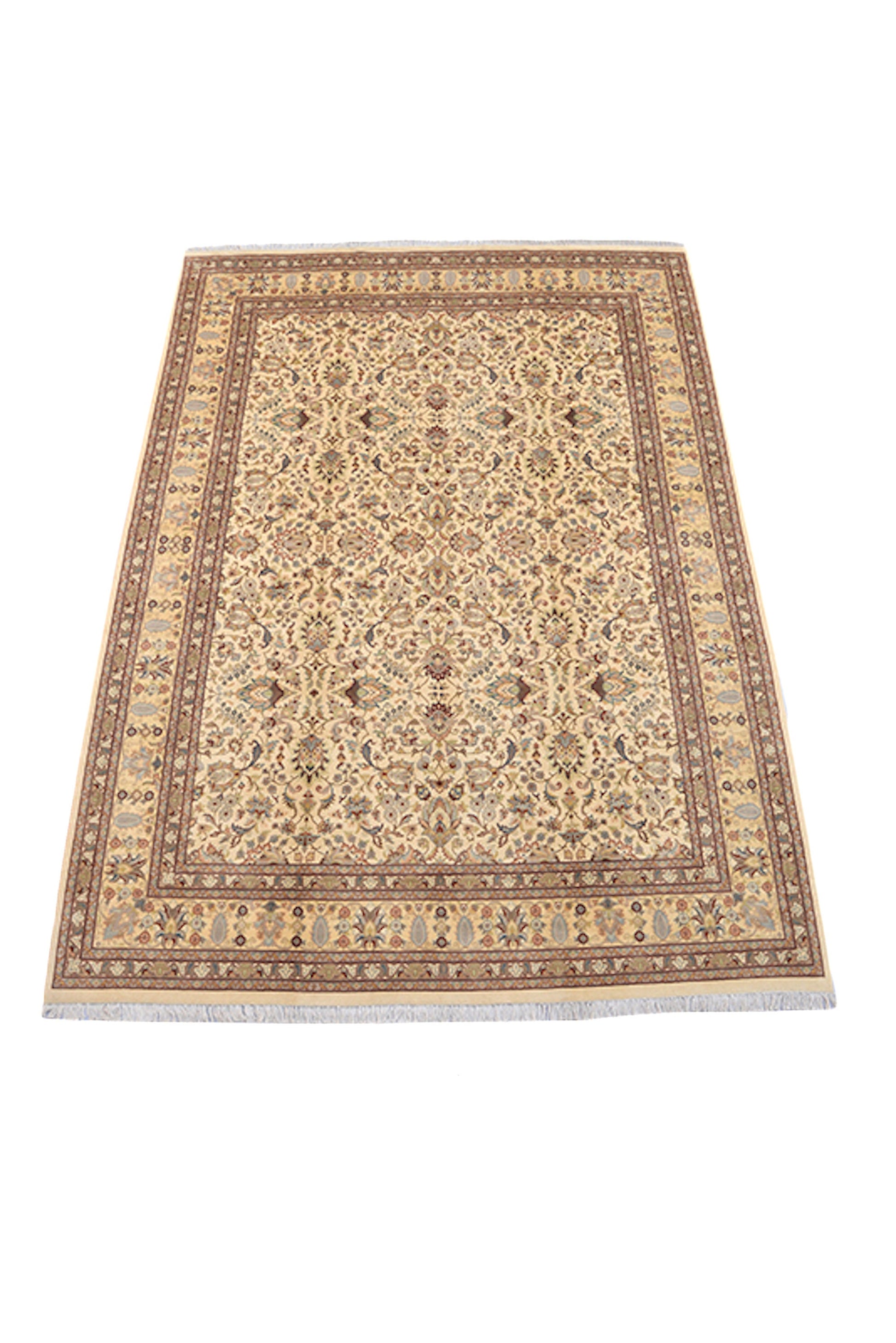 Large Neutral Beige 8 x 11 Handmade Area Rug | Thick Border | Oriental Persian Design | Traditional Style