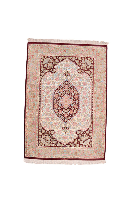 3 x 5 Feet Brown Pink Medallion Rug | Handmade Area Rug | Oriental Persian Rug | Bedroom Rug | Wool Traditional Vintage