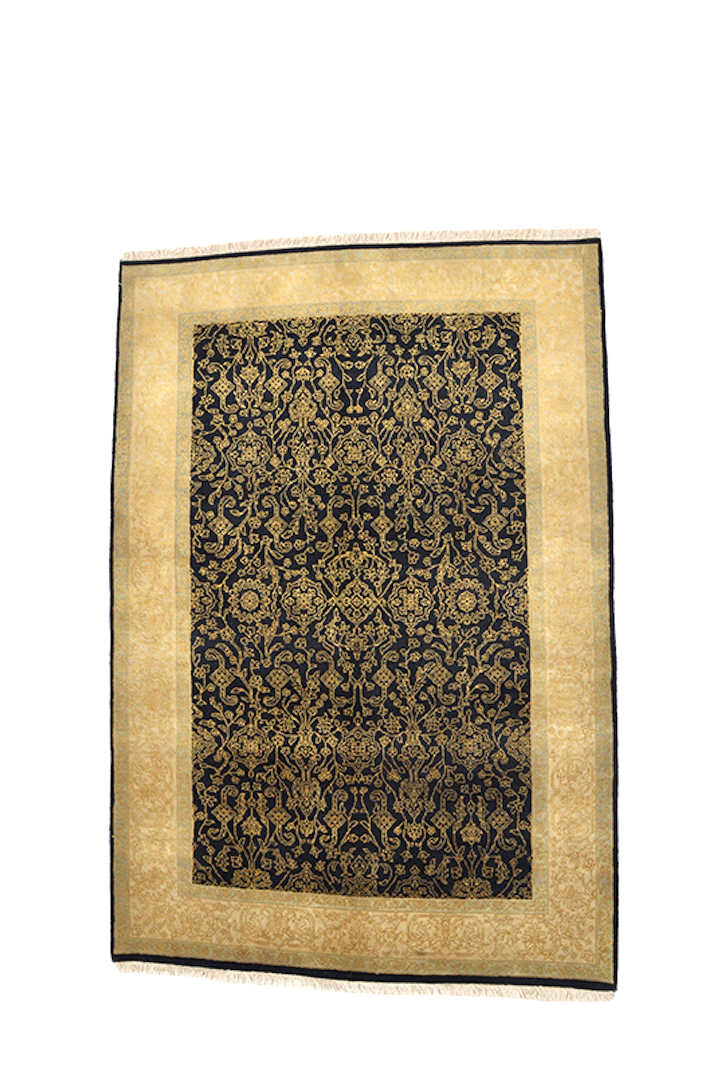 6 x 6 Feet Black Gold Medallion Rug | Handmade Area Rug | Oriental Persian Caucasian Rug | Living Room Rug | Wool Tribal Vintage