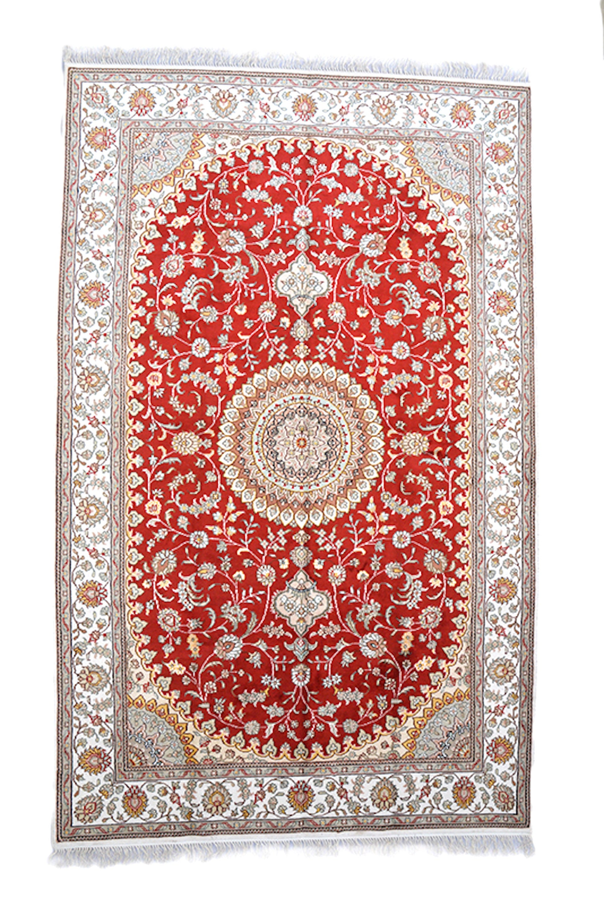 5 x 5 Feet Red Beige Medallion Rug, Handmade Area Rug, Oriental Persian Caucasian Rug, Floral Rug, Wool Tribal Vintage