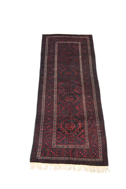 4 x 9 Dark Color Long Runner Rug | Red & Black Tribal Rustic Home Hallway Rug | Vintage Rug Shop