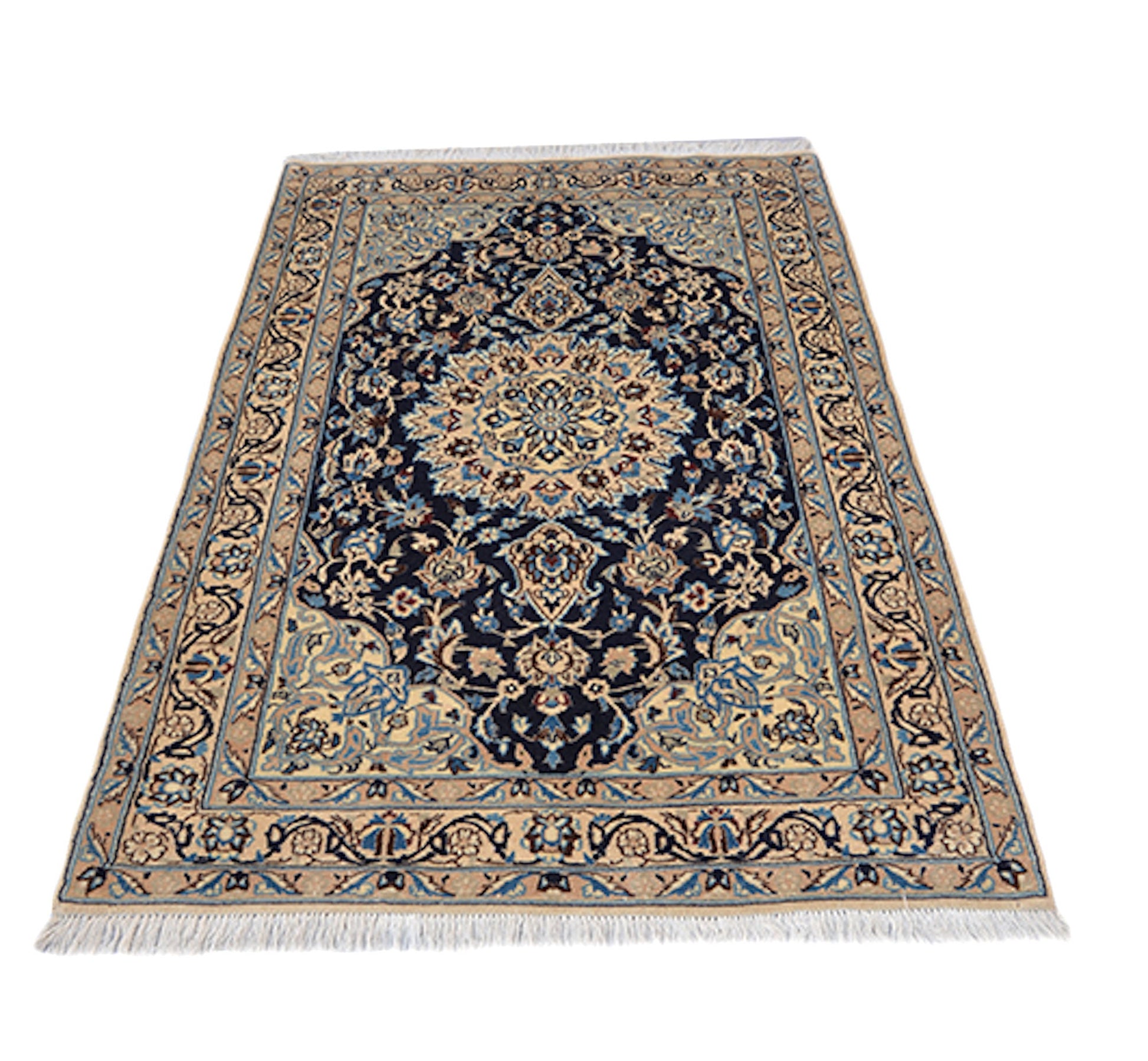 4 x 6 Feet Blue Beige Floral Rug | Handmade Area Rug | Oriental Persian Caucasian Rug | Living Room Rug | Wool Tribal Vintage