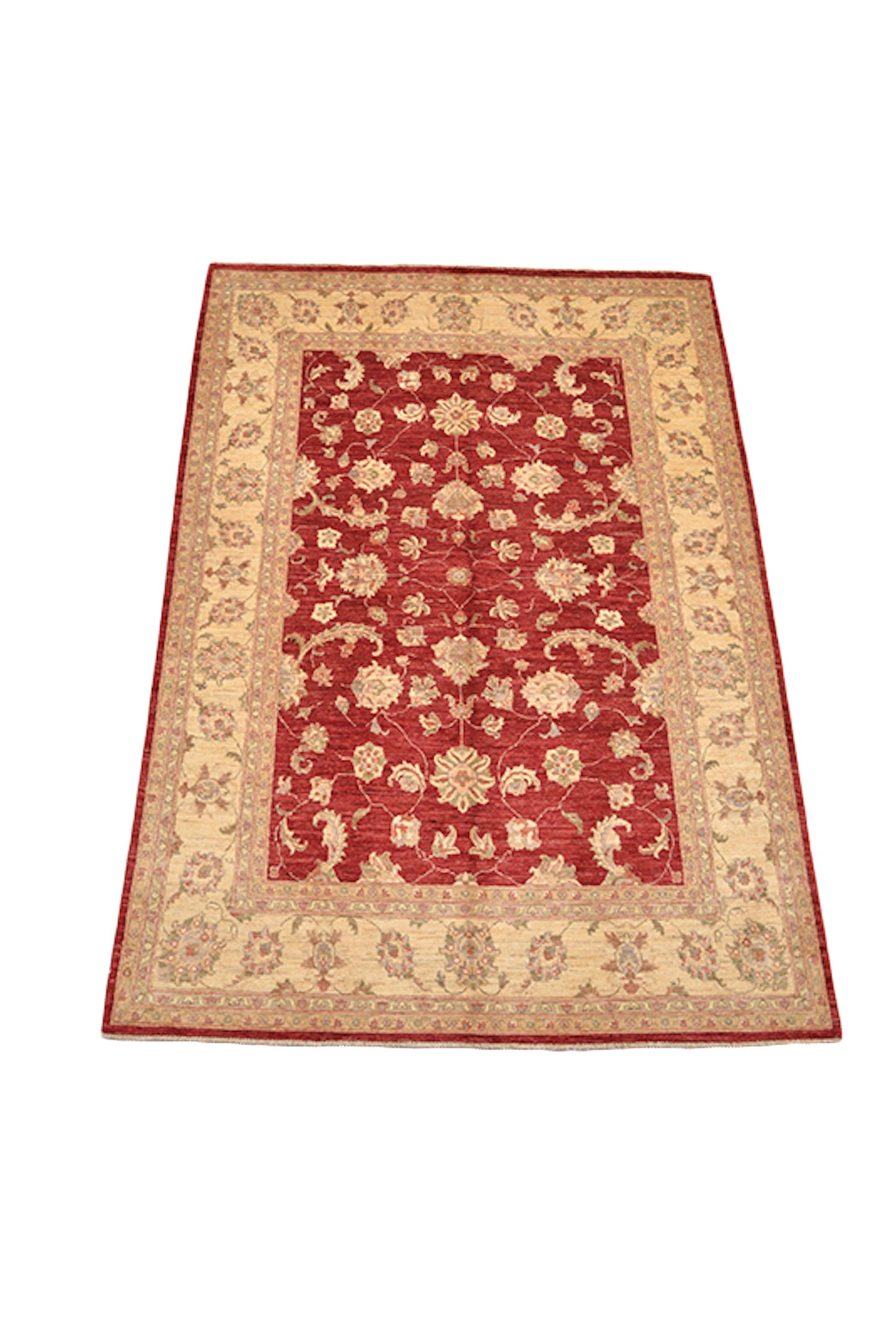 6 x 9 Feet Red Gold Floral Rug | Handmade Area Rug | Oriental Persian Caucasian Rug | Living Room Rug | Wool Traditional Vintage