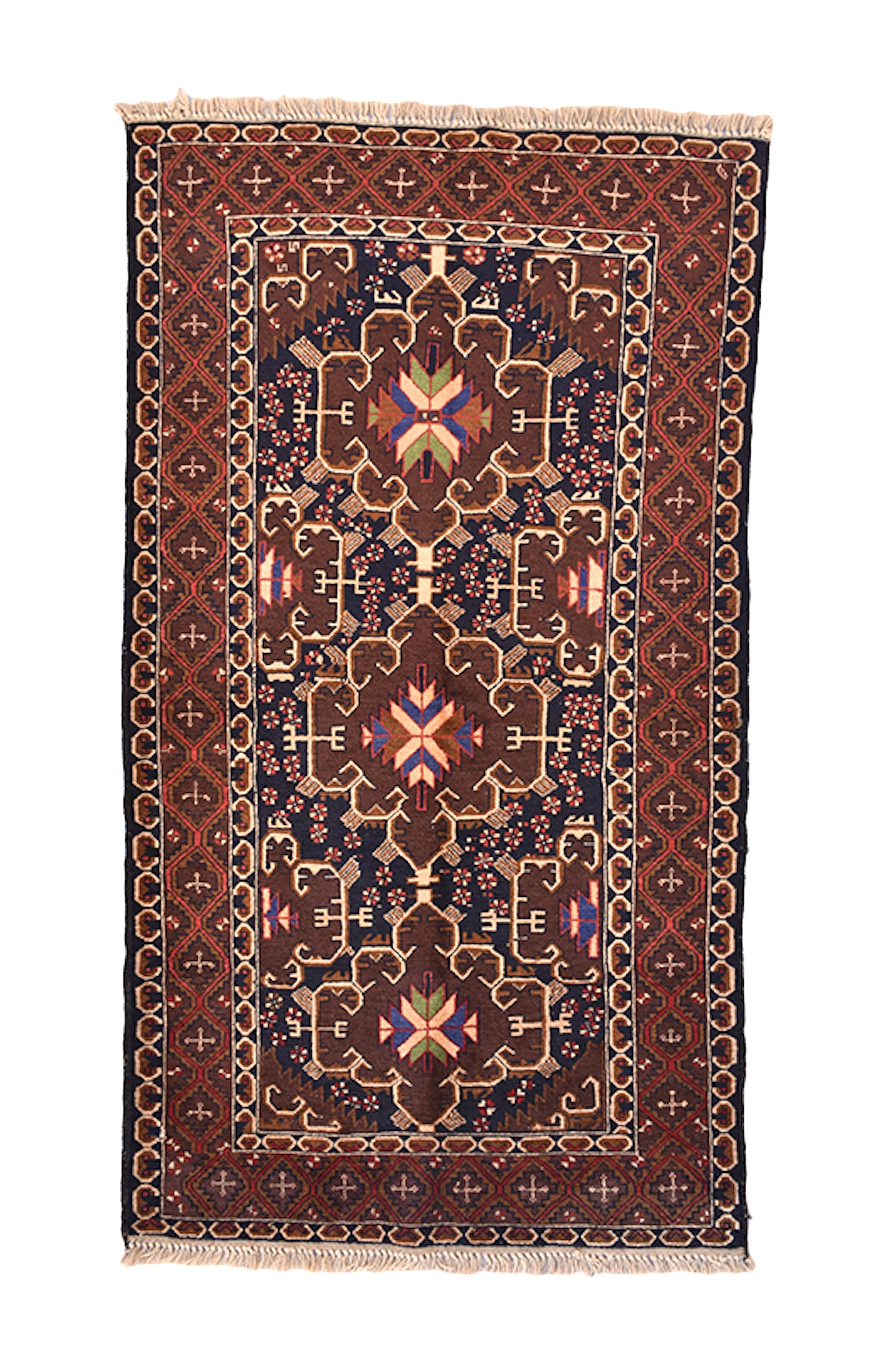 One of a kind Brown Blue Antique Rug | 3 x 6 Turkish Caucasian Rug | Living Room Rug | Accent Handmade Wool Rug | Oriental Geometric Pattern