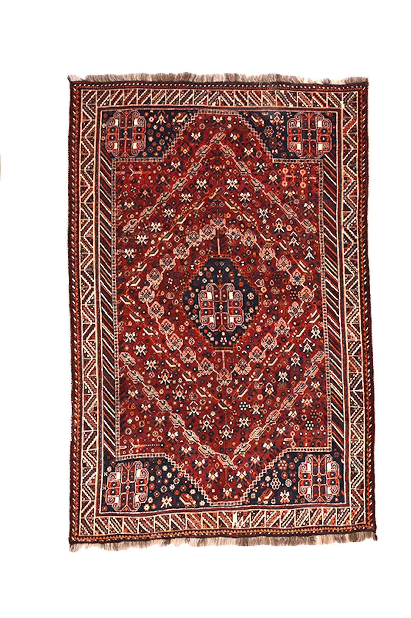 5 x 8 Feet Red Blue Turkish Rug | Hand Woven Oriental Area Rug | Living Room Rug | Accent Multi Hexagon Geometric Pattern Wool Rug