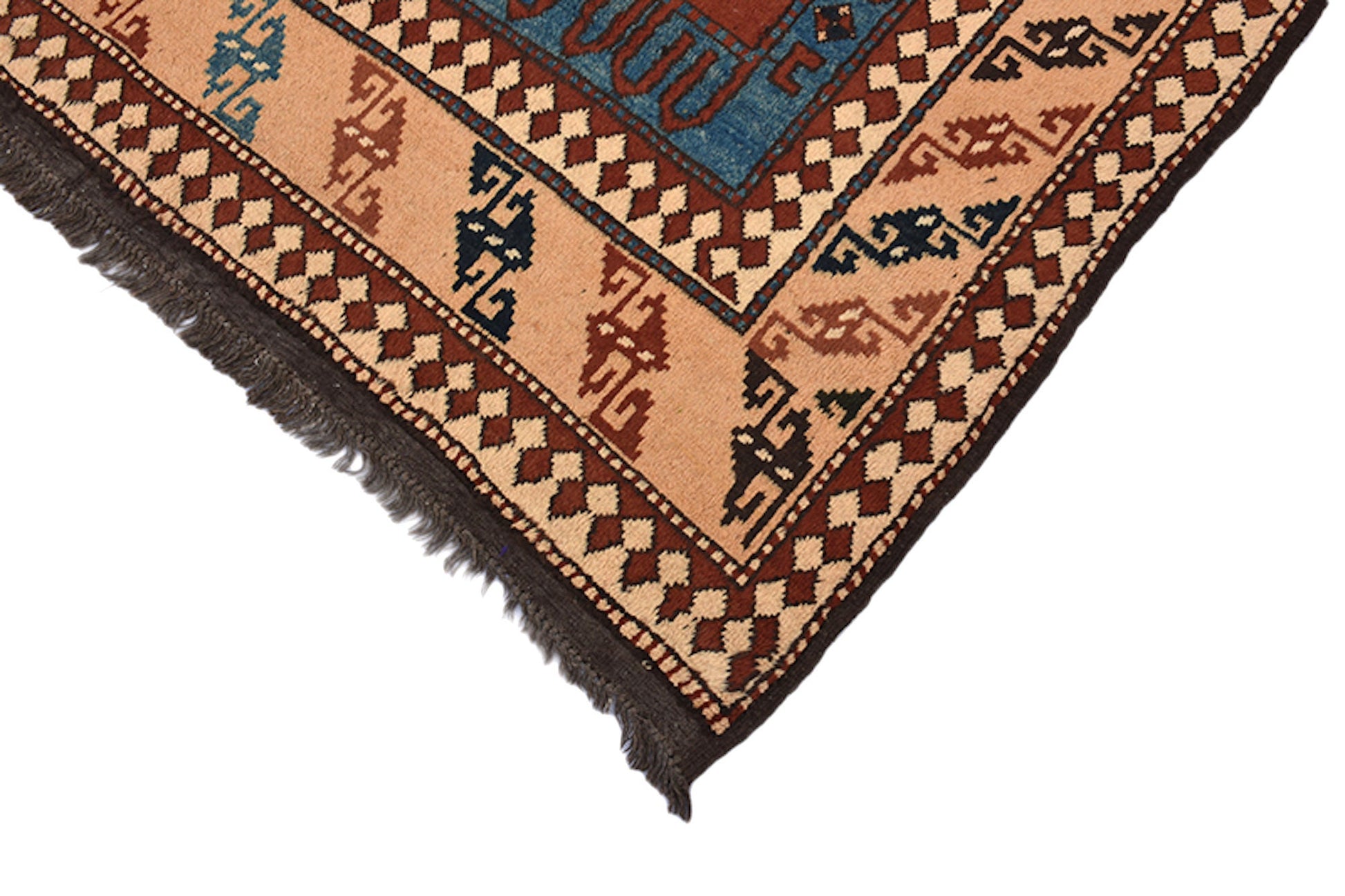 6 x 9 Brown Blue Rustic Area Rug | Handmade Tribal Rug with Teal Blue and Orange Pattern | Hand Woven Antique Rug