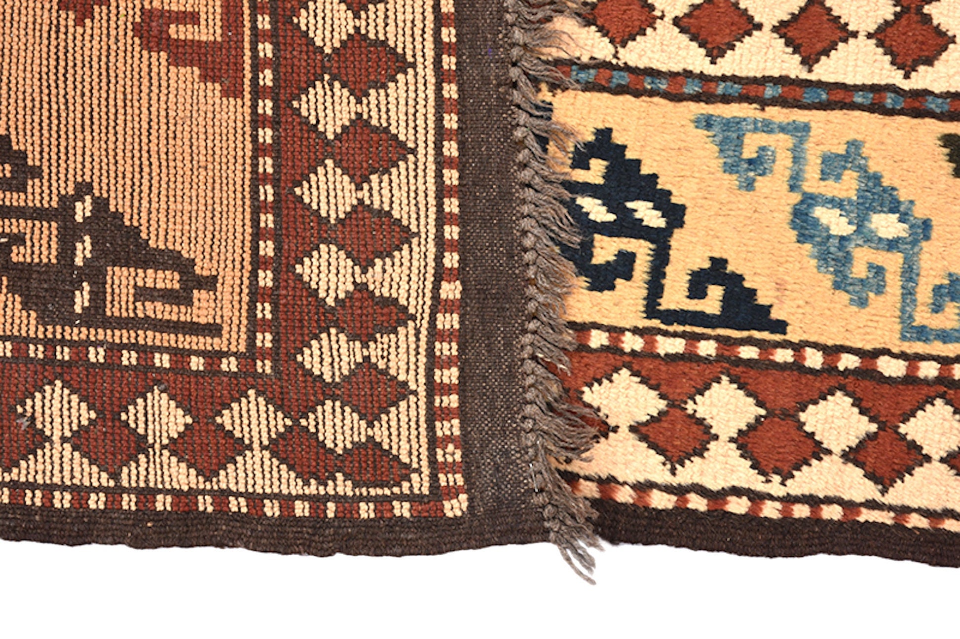 6 x 9 Brown Blue Rustic Area Rug | Handmade Tribal Rug with Teal Blue and Orange Pattern | Hand Woven Antique Rug