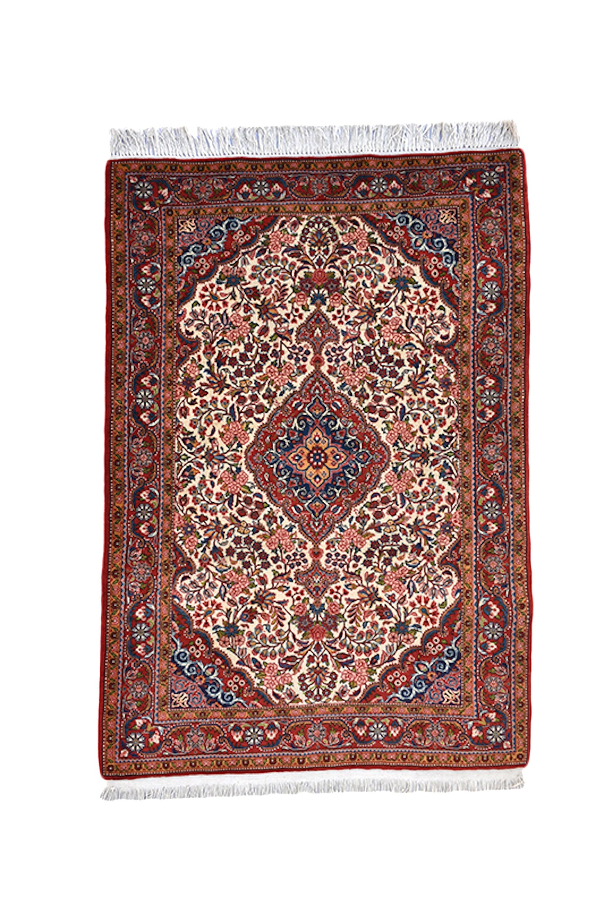 3 x 5 Coral Pink One of a Kind Fine Rug | Hand Knotted with Intricate Teal and Beige Oriental Persian Design | Wool Antique Rug