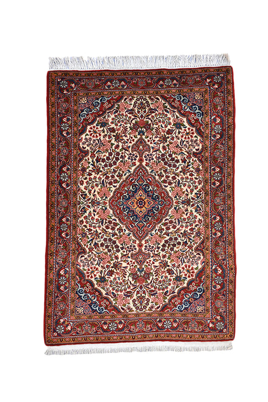 3 x 5 Coral Pink One of a Kind Fine Rug | Hand Knotted with Intricate Teal and Beige Oriental Persian Design | Wool Antique Rug
