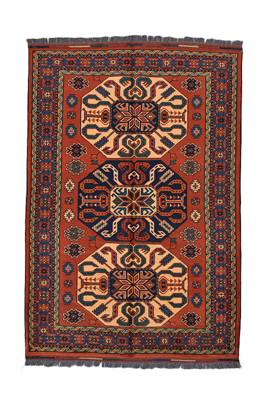 4 x 6 Rust Red Turkish Tribal Rug | Hand Woven Oriental Persian Area Rug | Accent Geometric Pattern Wool Rug