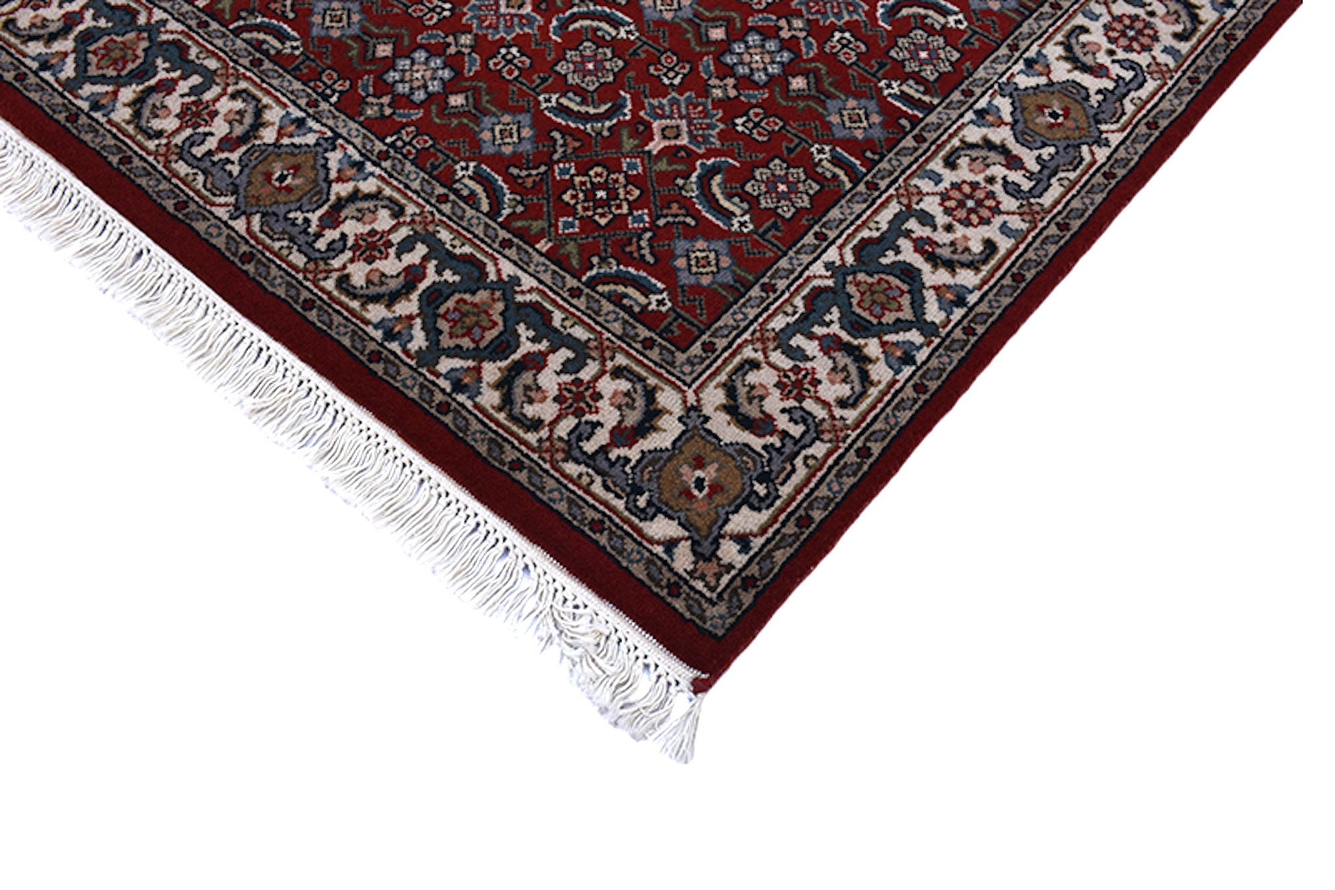 Red Blue Antique Rug | Oriental Persian Design with Ivory Border | Entryway Kitchen Rug | Accent Handmade Wool Rug
