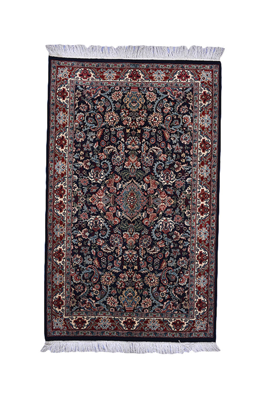 Navy Blue Red 3x5 Oriental Antique Rug | Persian Motif Rug | Living Room Rug | Accent Hand Knotted Wool Rug | Paisley Pink Floral Pattern