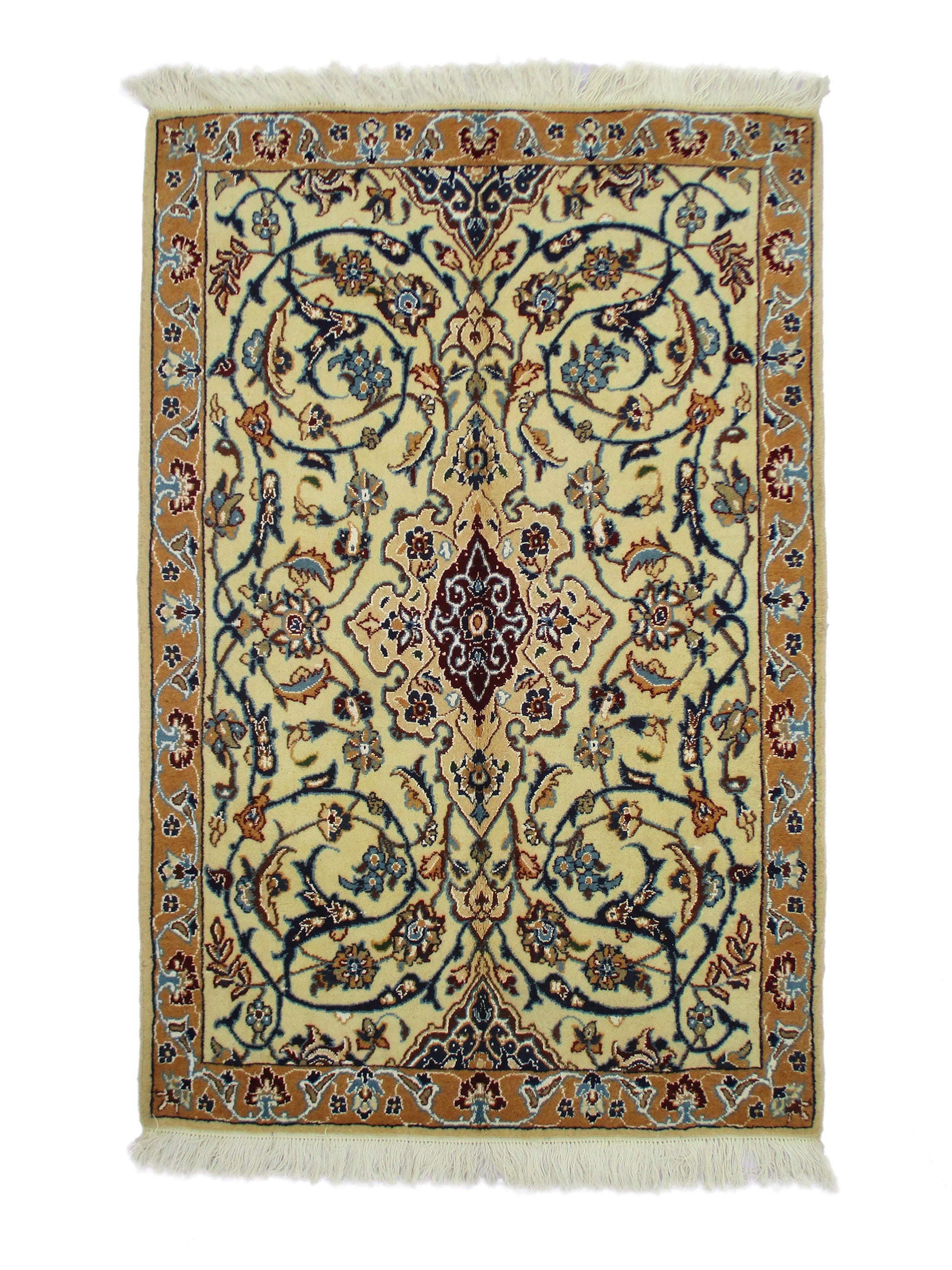3 x 4 Feet Beige Blue Turkish Caucasian Rug | Hand Woven Area Rug | Oriental Persian Rug | Living Room Rug | Accent Floral Pattern Wool Rug