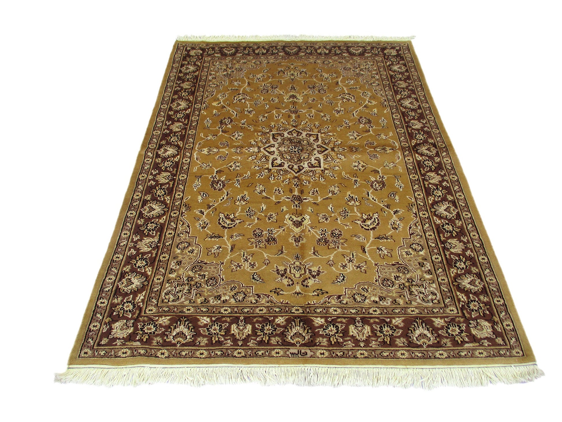 Yellow Oriental Rug with Hand Knotted Silk & Wool