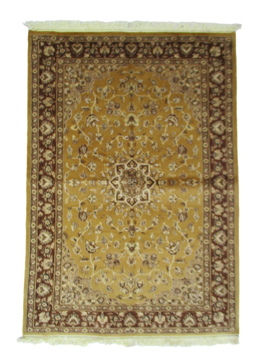 Yellow Oriental Rug with Hand Knotted Silk & Wool