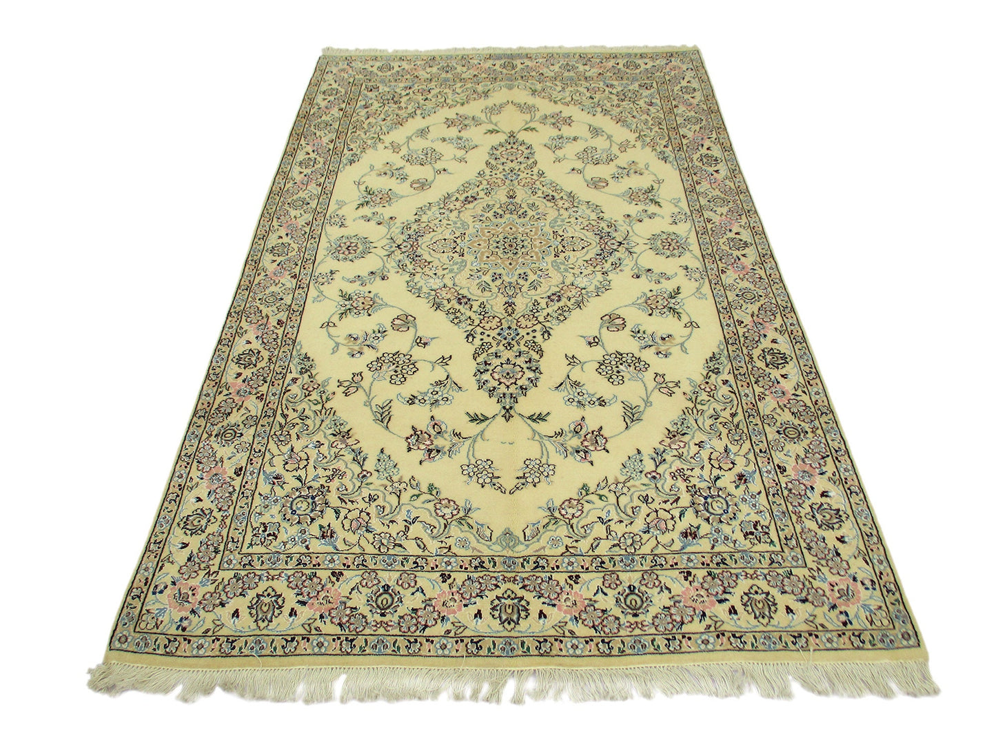 4 x 7 Feet Beige Green Turkish Caucasian Rug | Hand Woven Area Rug | Oriental Persian Rug | Living Room Rug | Accent Floral Pattern Wool Rug