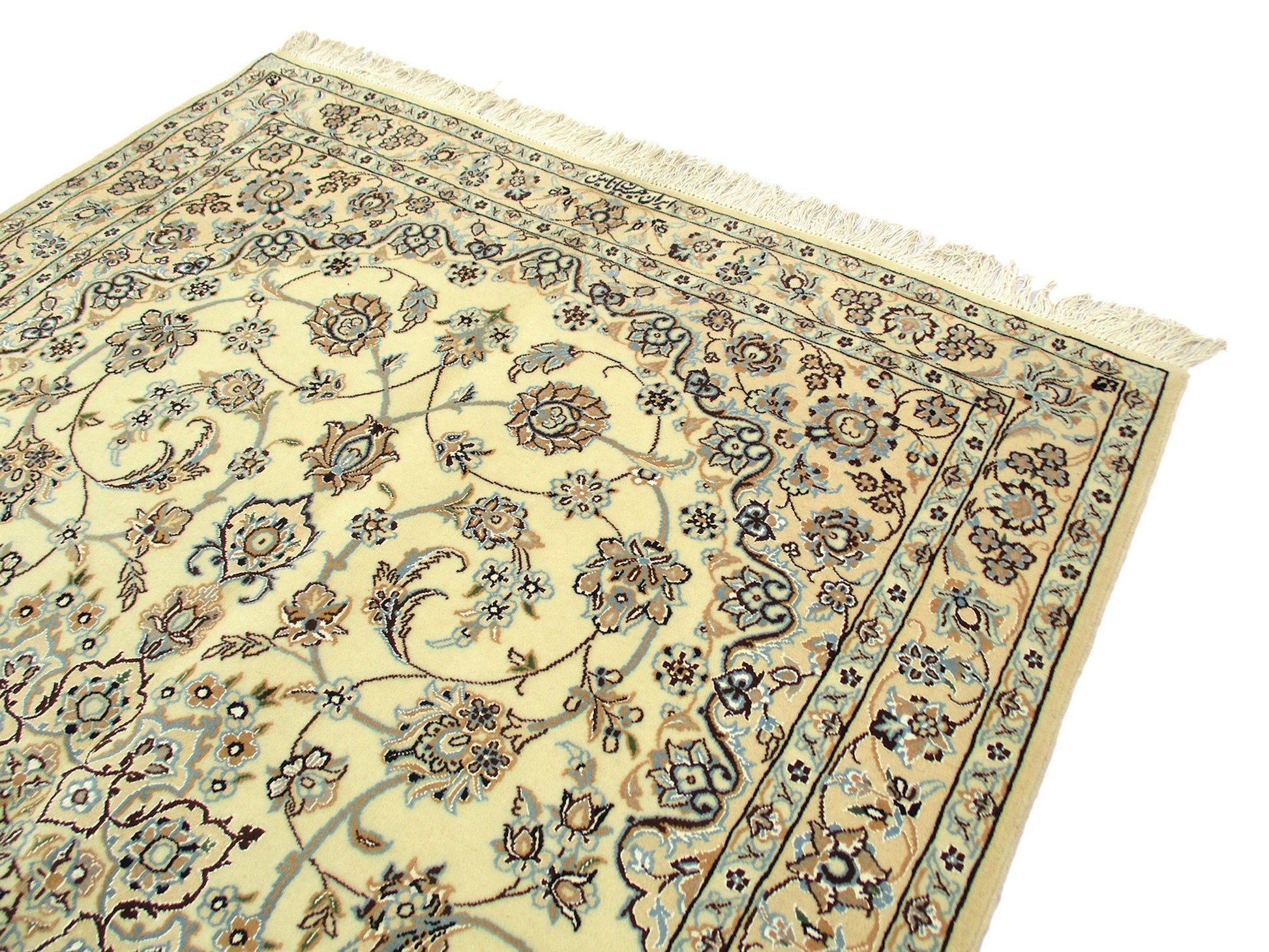4 x 7 Feet Beige Blue Turkish Caucasian Rug | Hand Woven Area Rug | Oriental Persian Rug | Living Room Rug | Accent Floral Pattern Wool Rug