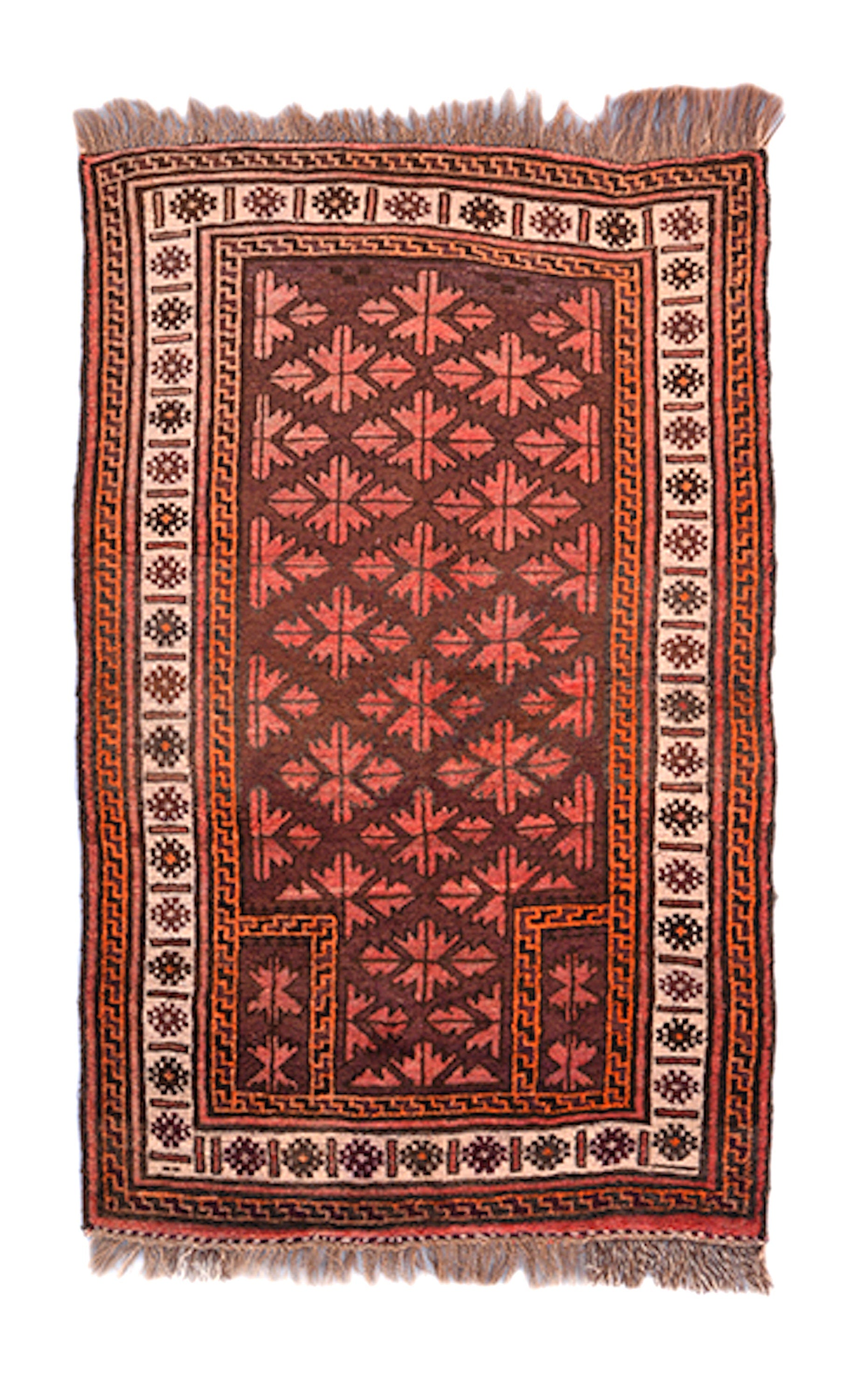 3x4 Small Hand Woven Area Rug | Vintage Coral Orange Brown Wool Rug