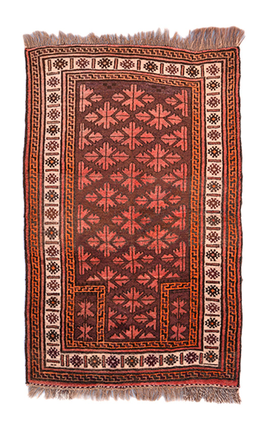 3x4 Small Hand Woven Area Rug | Vintage Coral Orange Brown Wool Rug