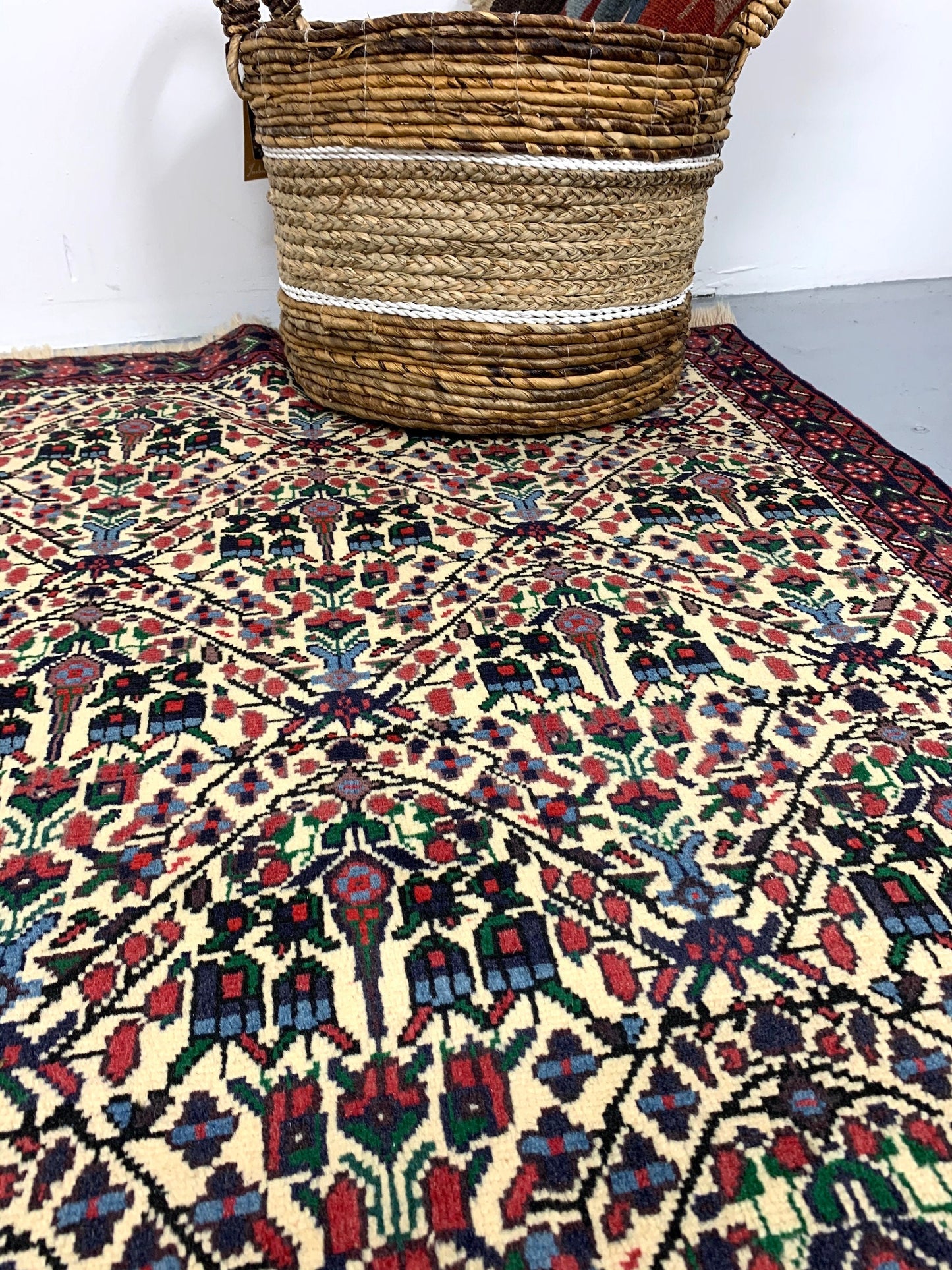 One of a kind Red Beige Antique Rug | Small Persian Caucasian Rug | Living Room Rug | Accent Hand Woven Rug | Oriental Geometric Pattern Rug