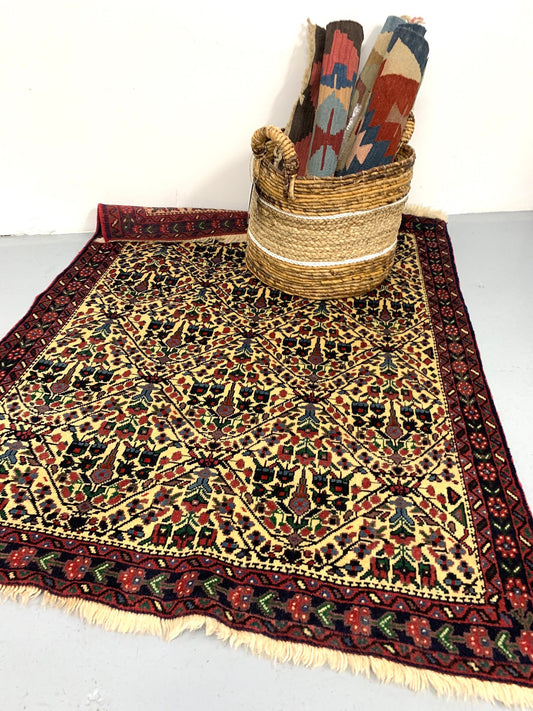 One of a kind Red Beige Antique Rug | Small Persian Caucasian Rug | Living Room Rug | Accent Hand Woven Rug | Oriental Geometric Pattern Rug