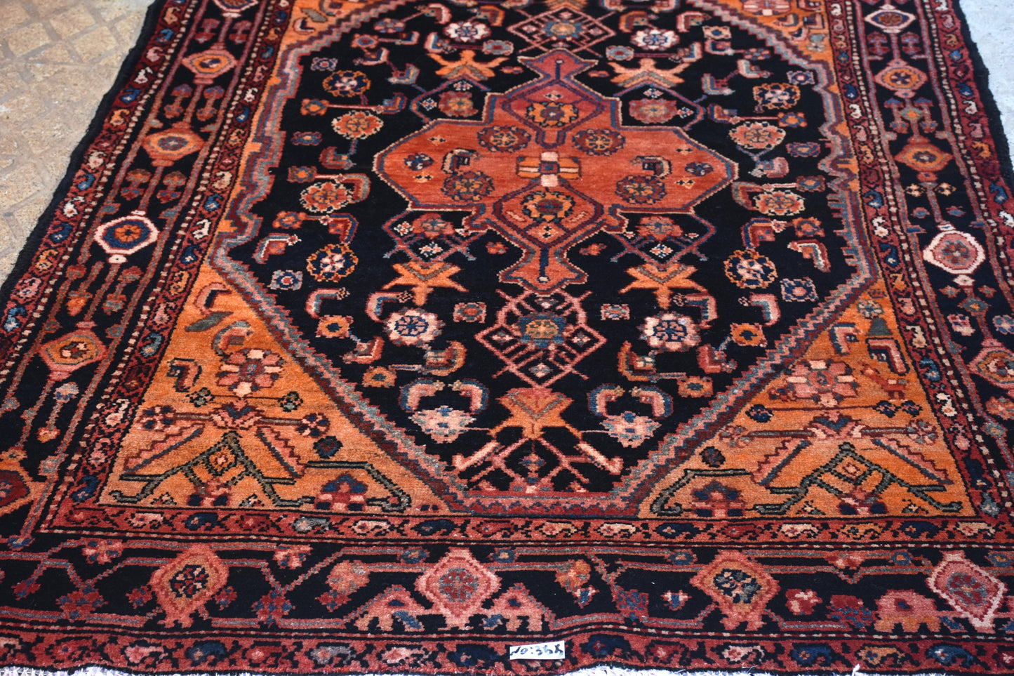 Black Orange 4x7  Vintage Rug | Tribal Oriental Persian Rug | Kazak Bohemian Rug | Handmade Rug