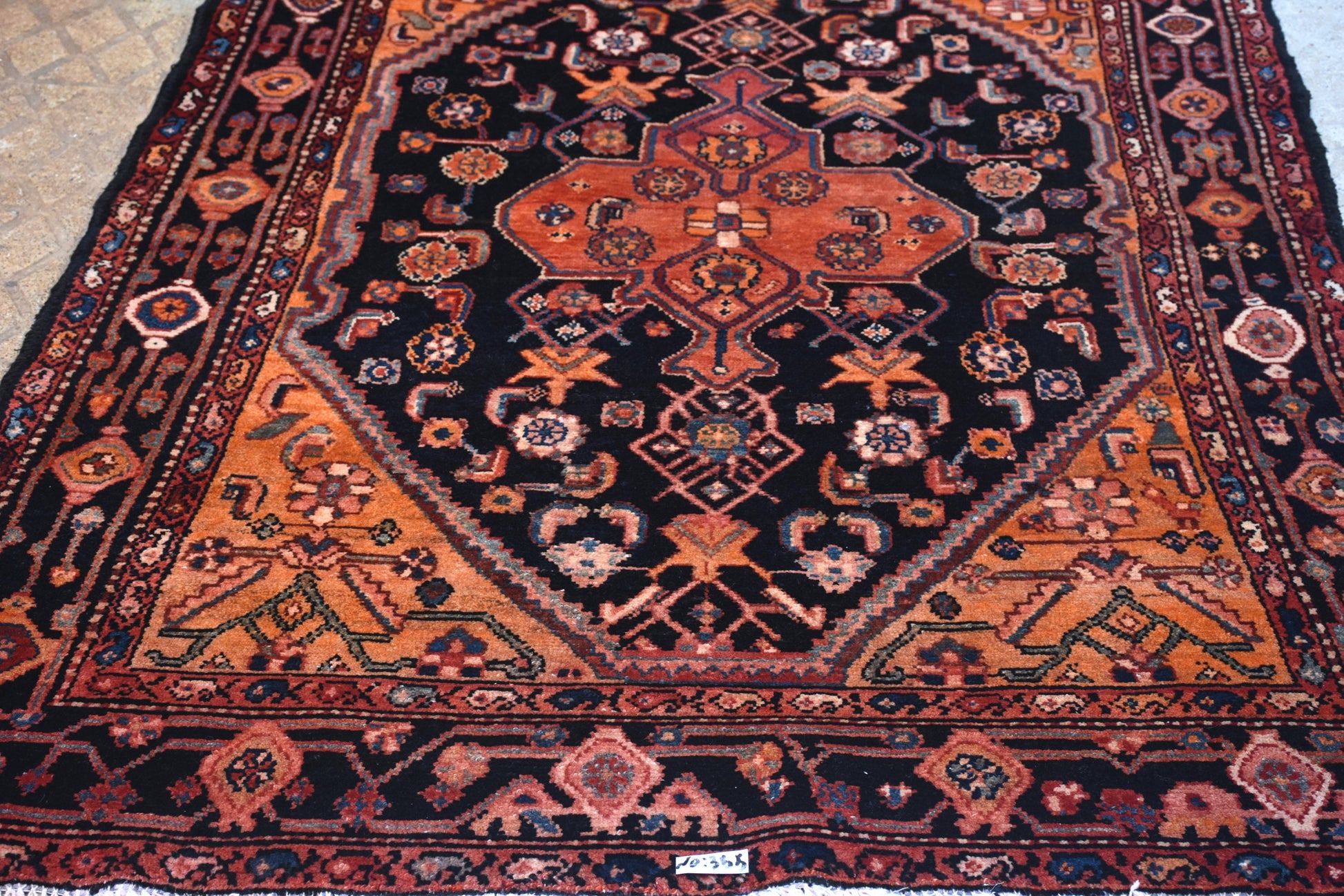 Black Orange 4x7  Vintage Rug | Tribal Oriental Persian Rug | Kazak Bohemian Rug | Handmade Rug