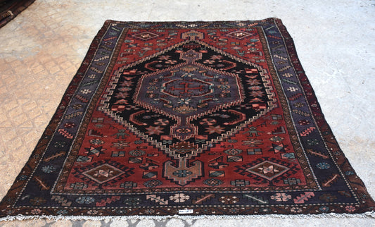 Red Blue 4x7 Vintage Rug | Tribal Oriental Persian Rug | Kazak Bohemian Rug | Handmade Rug