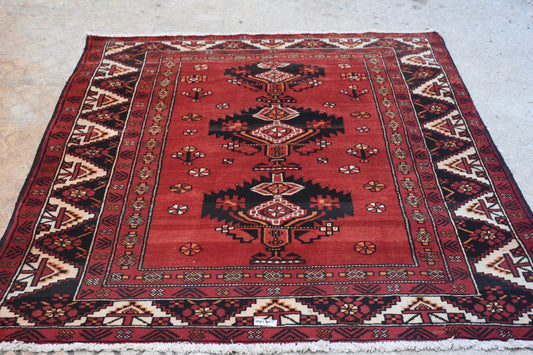 Red Blue 4x6  Vintage Rug | Tribal Oriental Persian Rug | Kazak Bohemian Rug | Handmade Rug