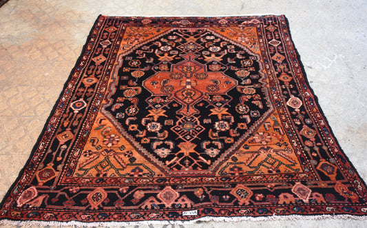 Black Orange 4x7  Vintage Rug | Tribal Oriental Persian Rug | Kazak Bohemian Rug | Handmade Rug