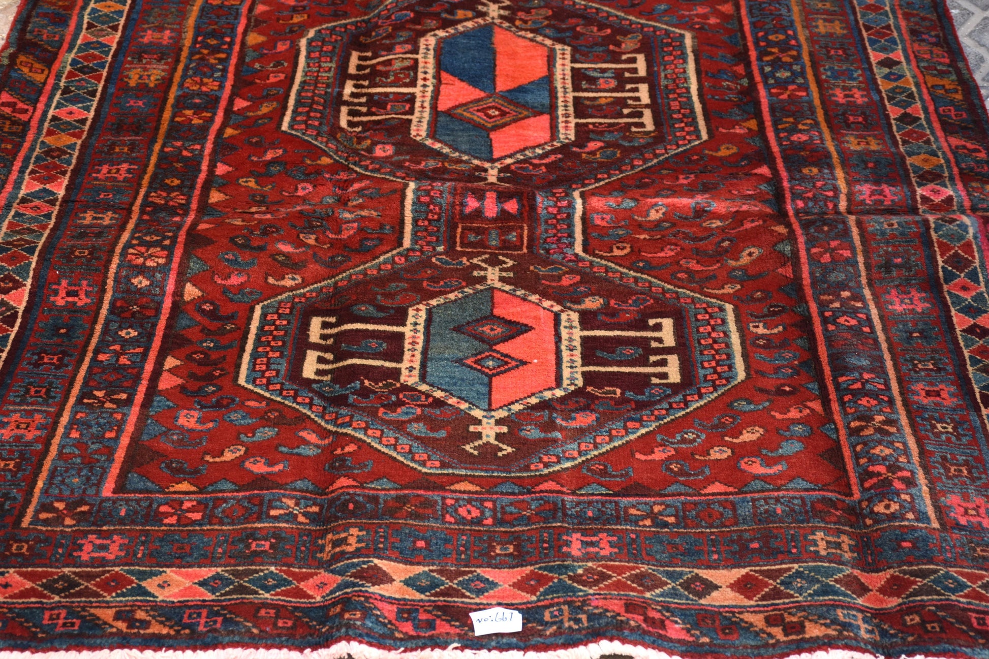 Red Blue 5x6 Vintage Rug | Tribal Oriental Persian Rug | Kazak Bohemian Rug | Handmade Rug