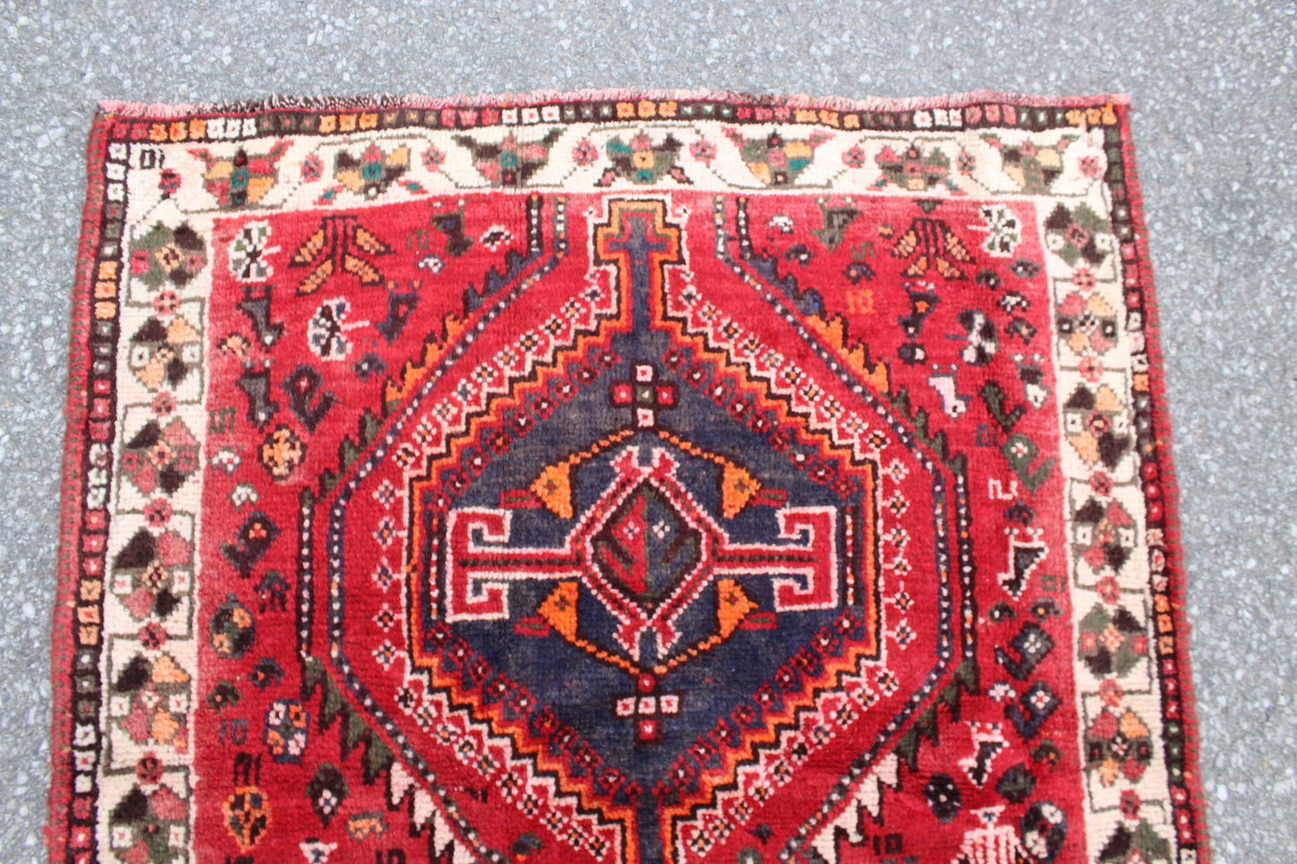 Red Navy Blue 4x5 Wool Handmade Tribal Area Rug