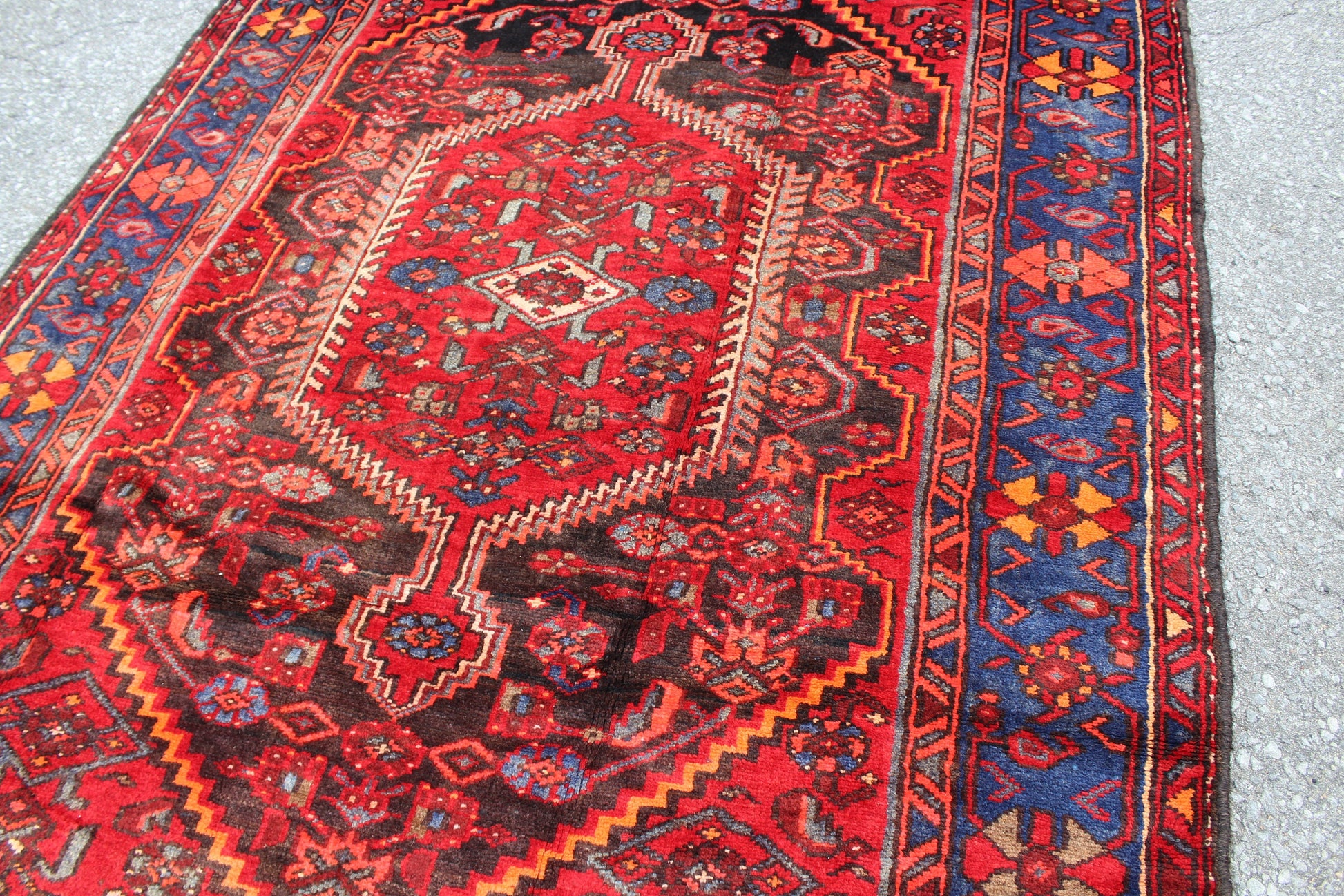 Red Blue 5x7  Vintage Rug | Tribal Oriental Persian Rug | Kazak Bohemian Rug | Handmade Rug | One of a Kind Rug