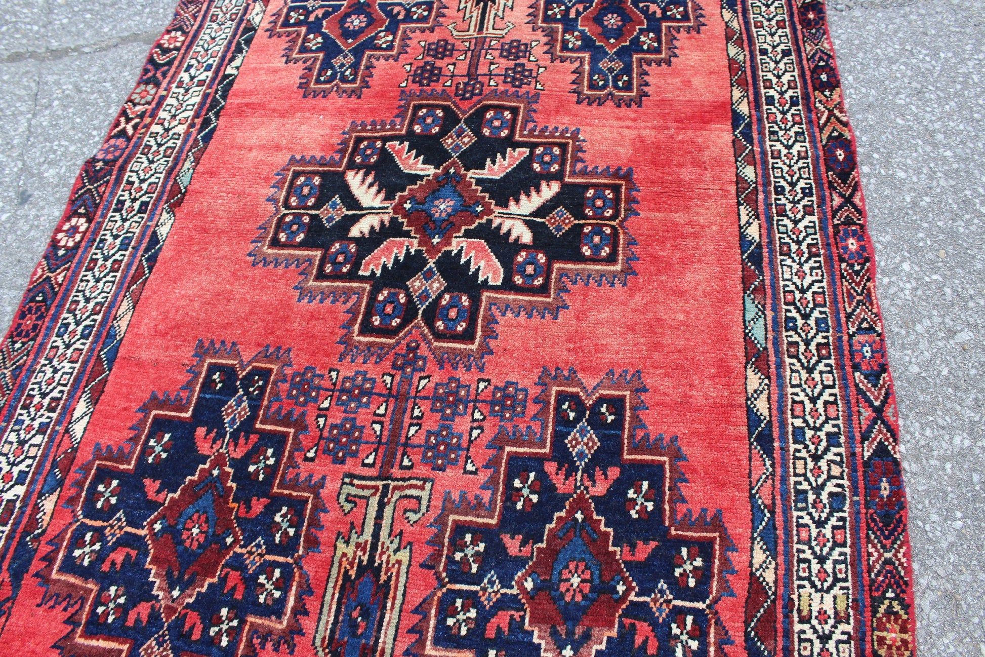 Pink Blue 3x5  Vintage Rug | Tribal Oriental Persian Rug | Kazak Bohemian Rug | Handmade Rug