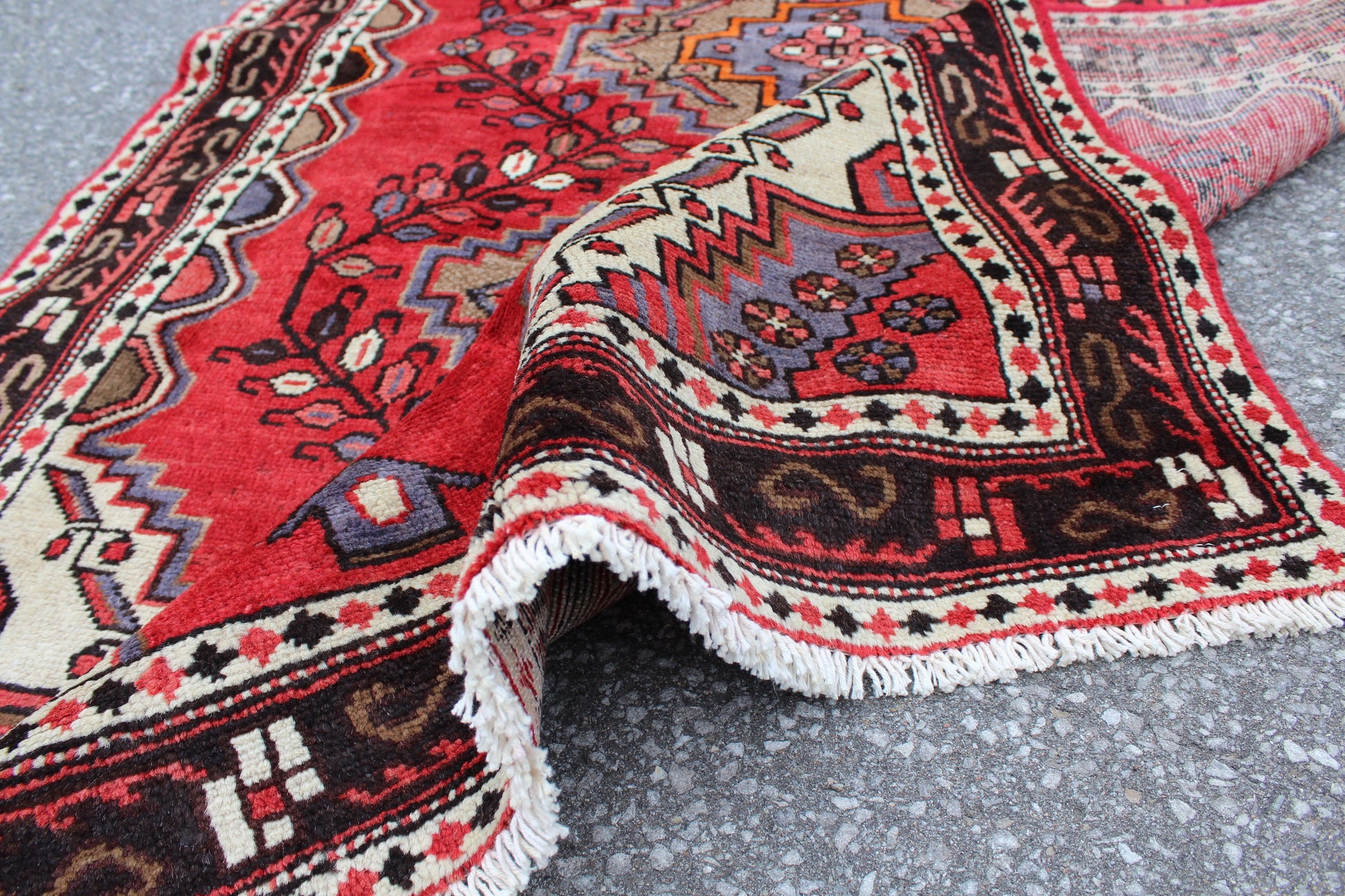 Red Beige 4x7 Vintage Rug | Tribal Oriental Persian Rug | Kazak Bohemian Rug | Handmade Rug