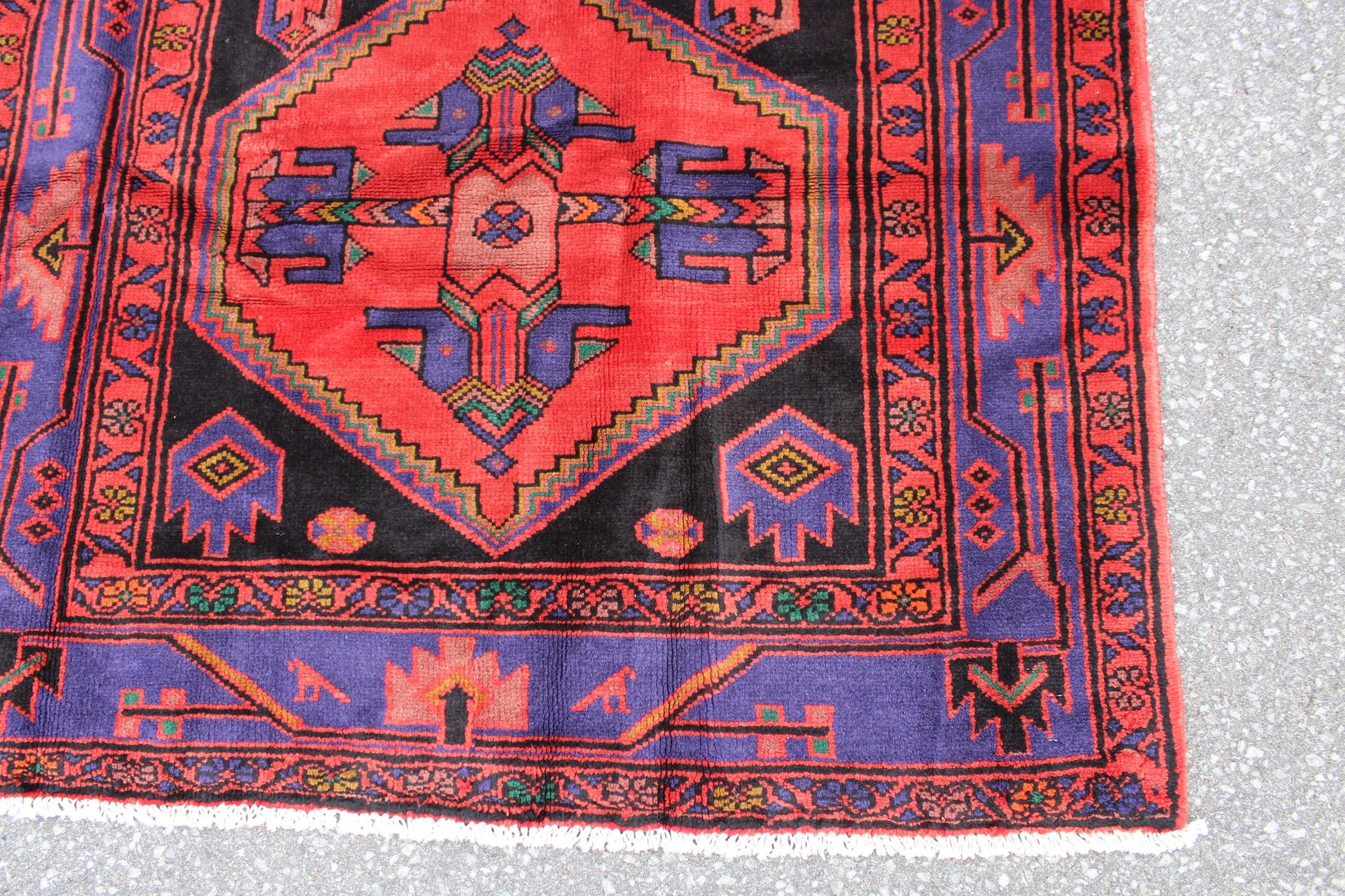 Red Blue 4x8 Vintage Rug | Tribal Oriental Persian Rug | Kazak Bohemian Rug | Handmade Rug