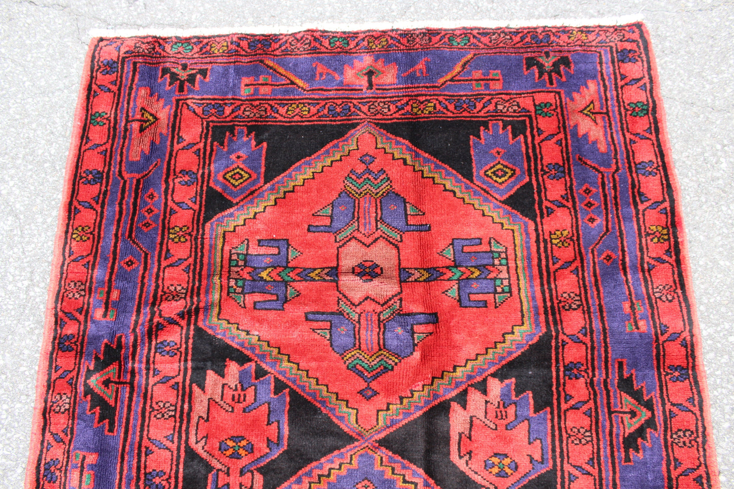 Red Blue 4x8 Vintage Rug | Tribal Oriental Persian Rug | Kazak Bohemian Rug | Handmade Rug