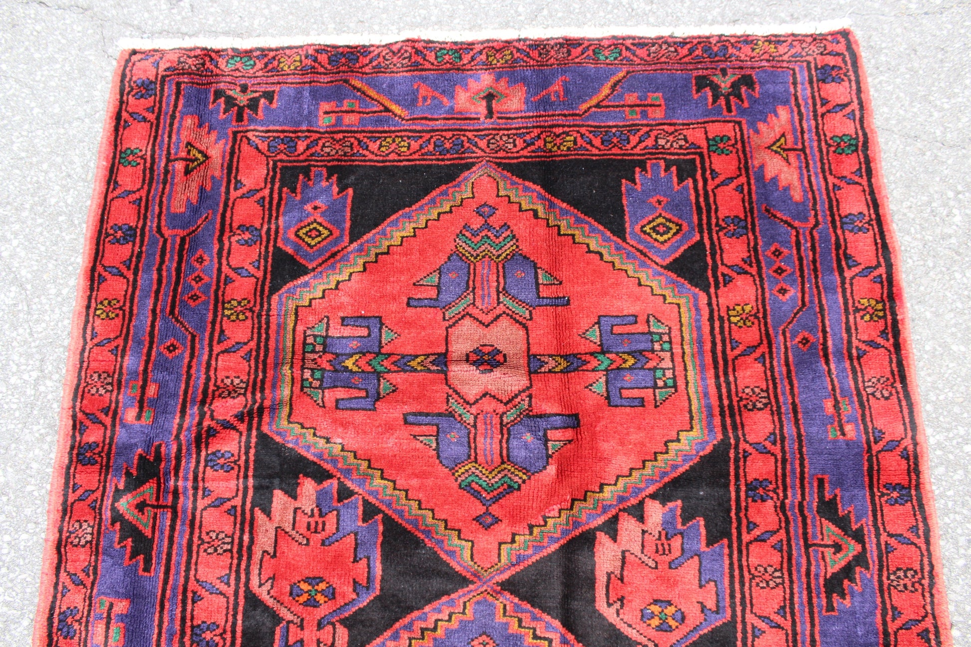 Red Blue 4x8 Vintage Rug | Tribal Oriental Persian Rug | Kazak Bohemian Rug | Handmade Rug