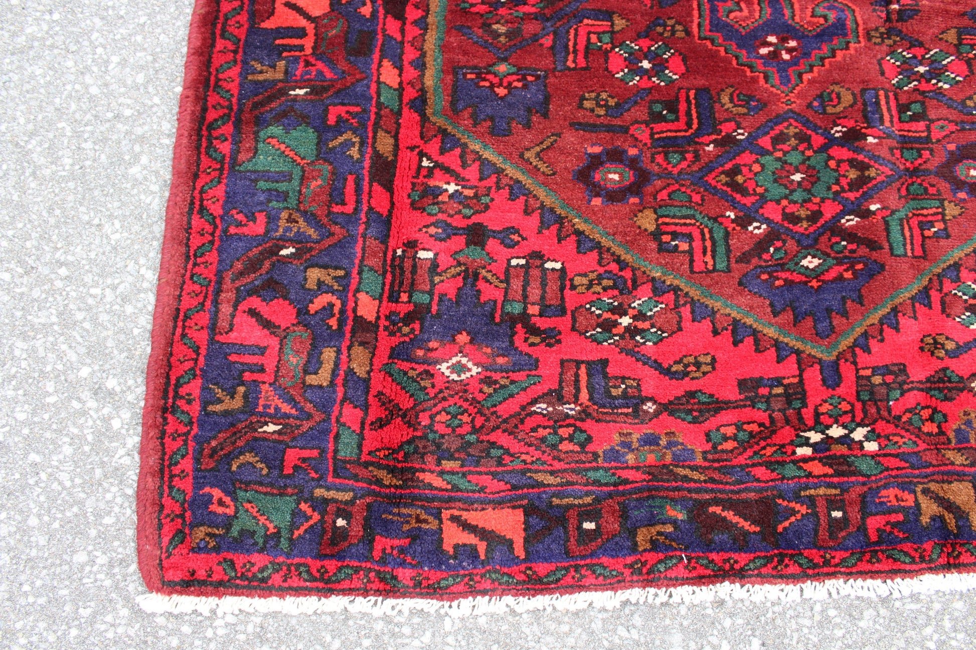 Red Blue 4x8 Vintage Rug | Tribal Oriental Persian Rug | Kazak Bohemian Rug | Handmade Rug